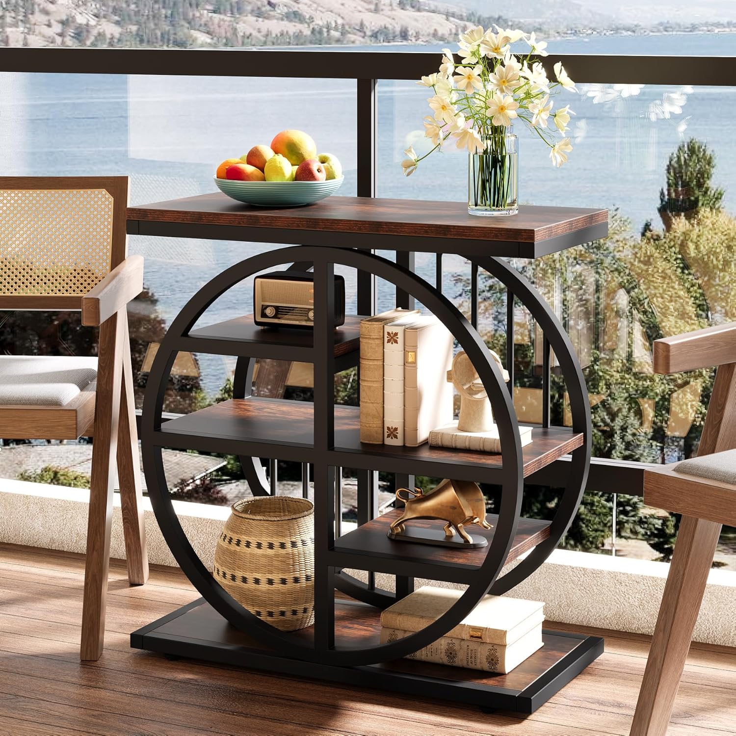 24" Industrial End Table - 5-Tier Narrow Side Table with Metal Frame