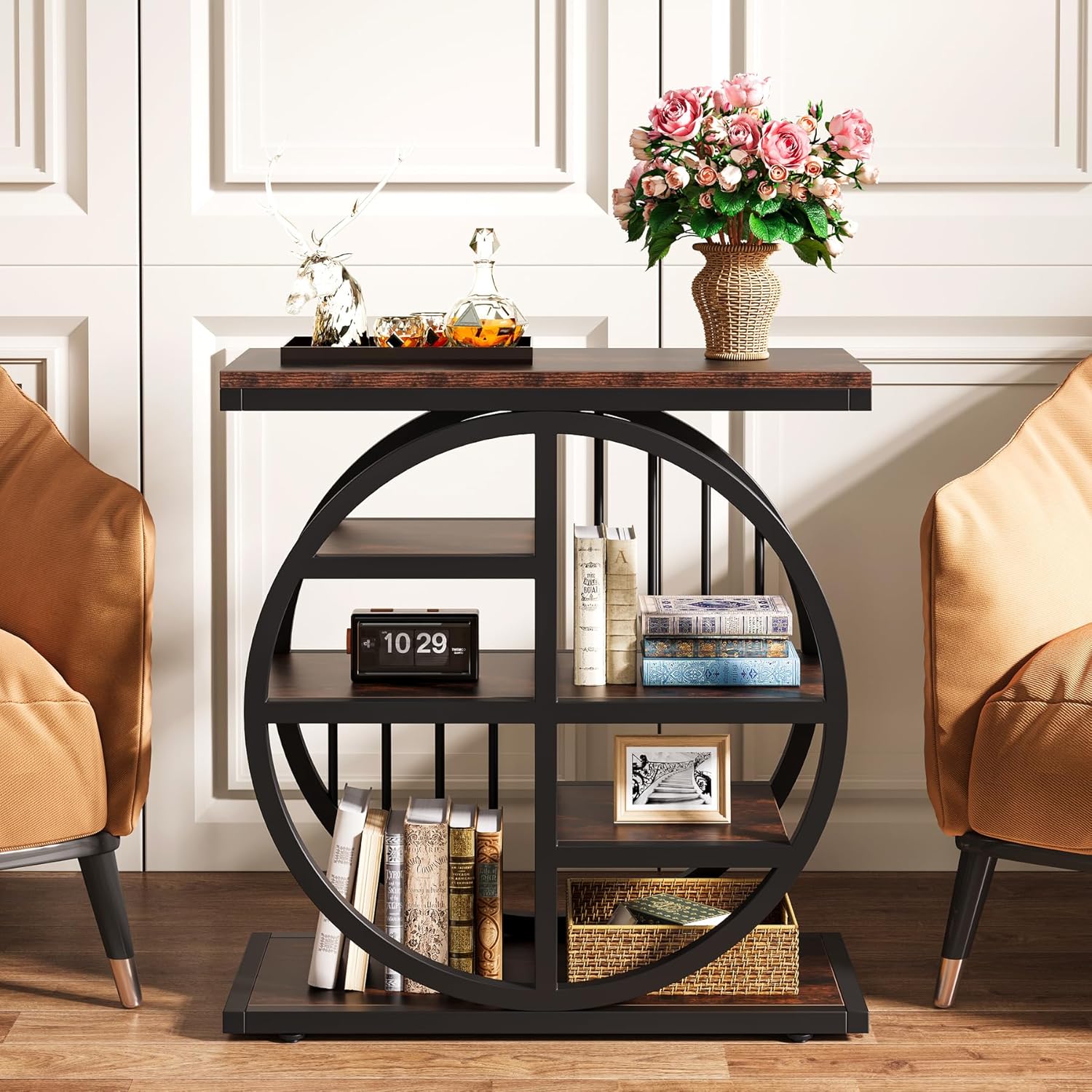 24" Industrial End Table - 5-Tier Narrow Side Table with Metal Frame
