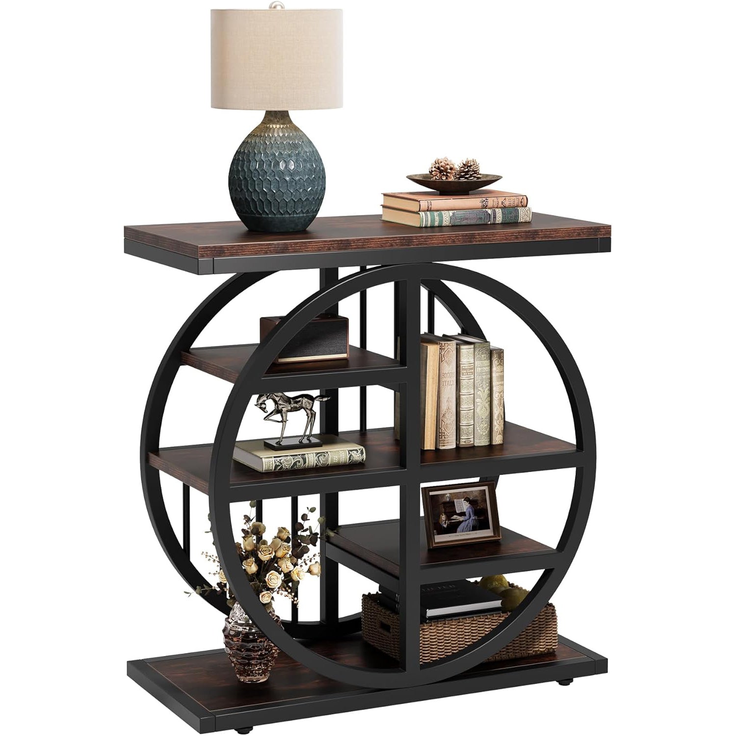24" Industrial End Table - 5-Tier Narrow Side Table with Metal Frame