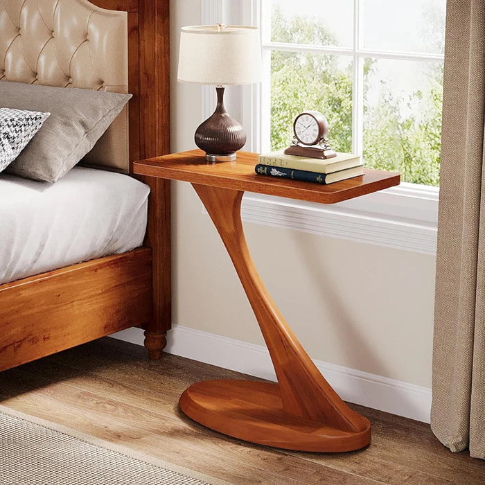 25.59" Z-Shaped Wood End Table - Narrow Brown Art Side Table