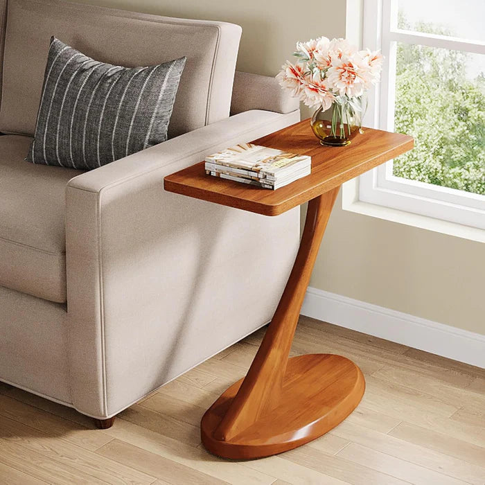 25.59" Z-Shaped Wood End Table - Narrow Brown Art Side Table