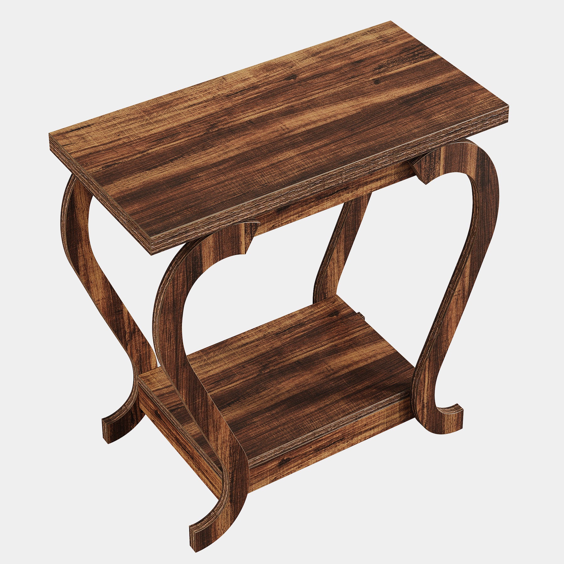 Brown Wooden End Table, 23.62 Inch 2-Tier Side Table for Small Spaces