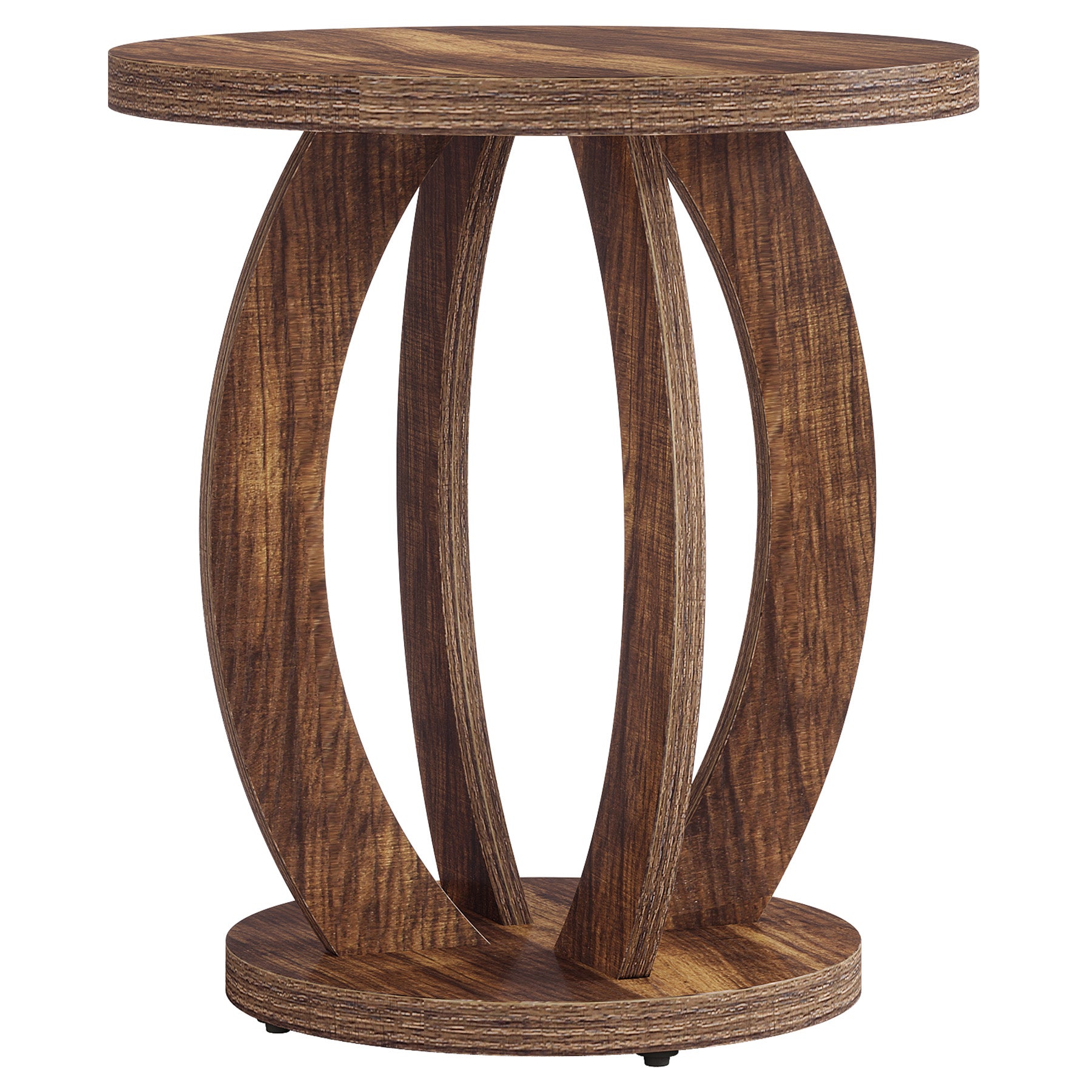 24" Round Farmhouse Nightstand - Bedside Table with Storage, Wood Base, Brown