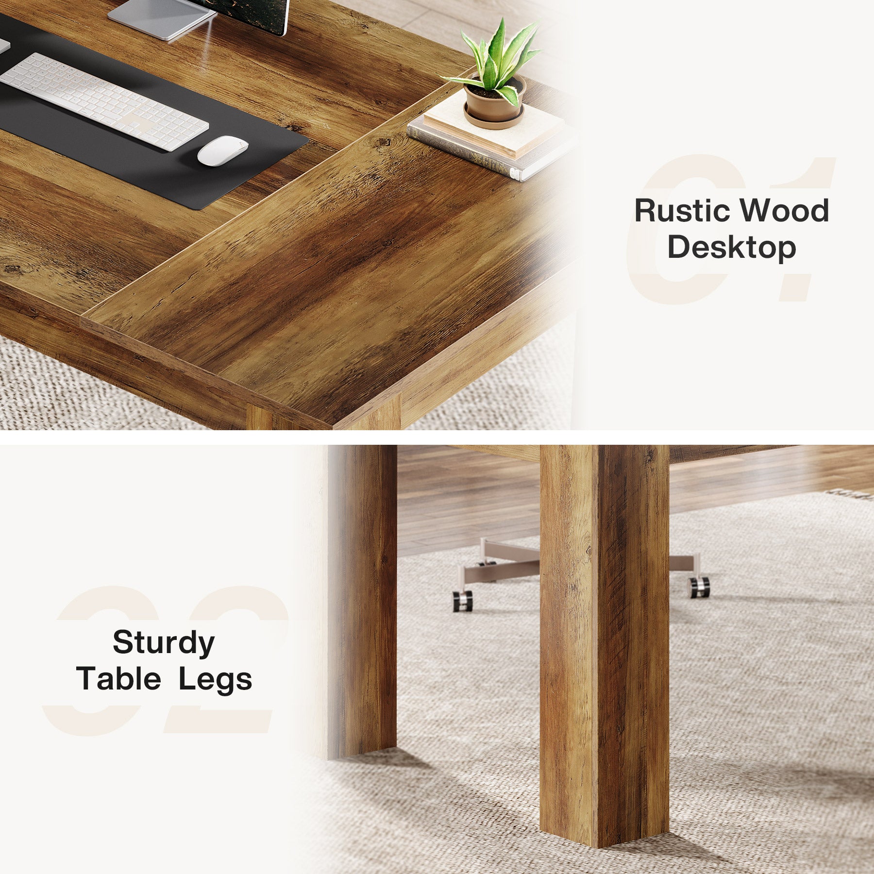 Tribesigns 63 Inch Executive Desk, Large Rustic Computer Desk with Spacious Workstation for Home Office