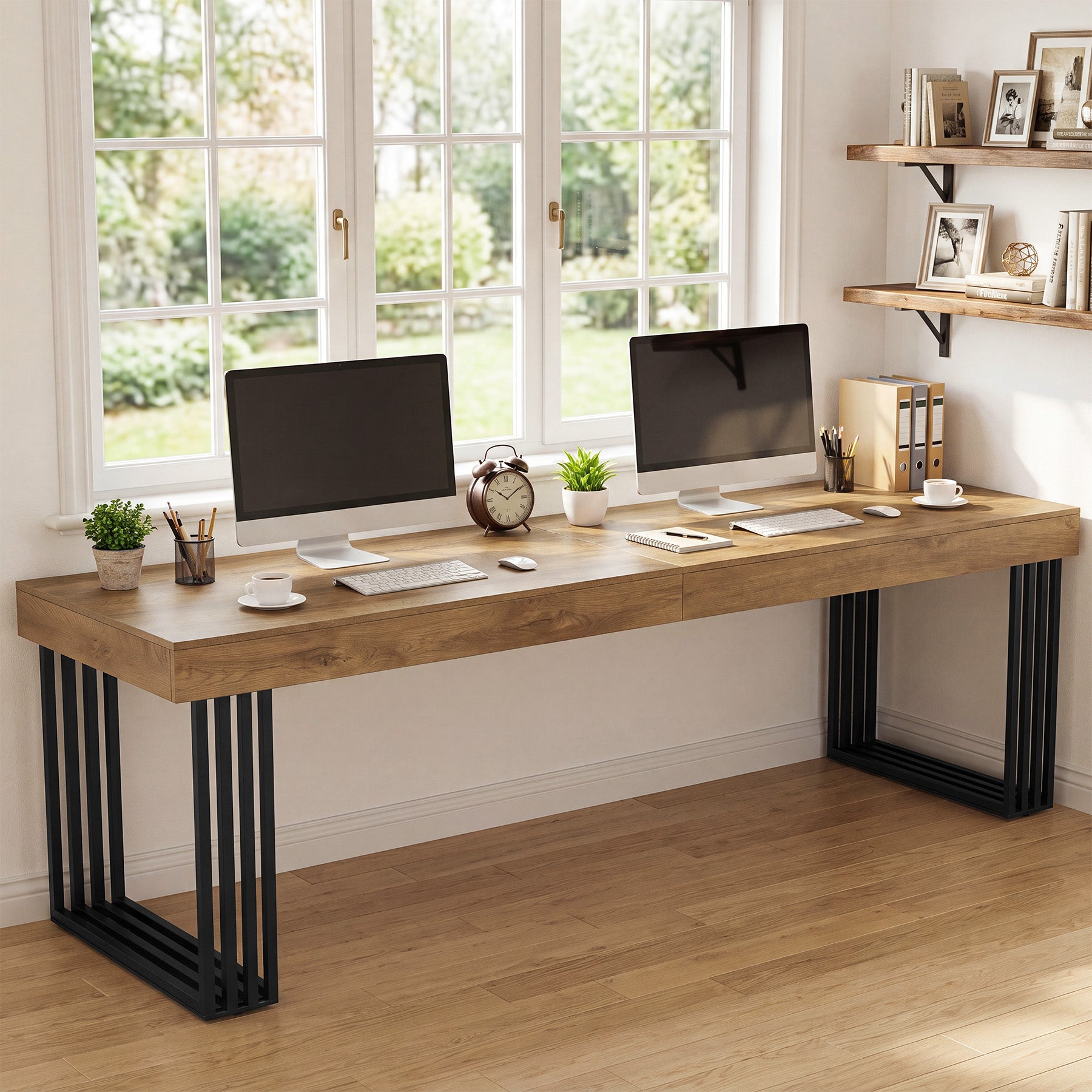 Tribesigns 78.74-Inch Double Computer Desk, 2 Person Office Work Table with Industrial Metal Frame
