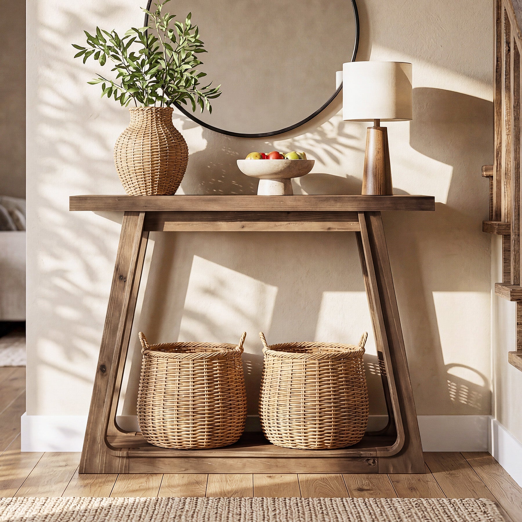 41.34-Inch Solid Wood Console Table with 2-Tier Storage Shelf, Narrow Entryway Sofa Table for Hallway and Behind Couch