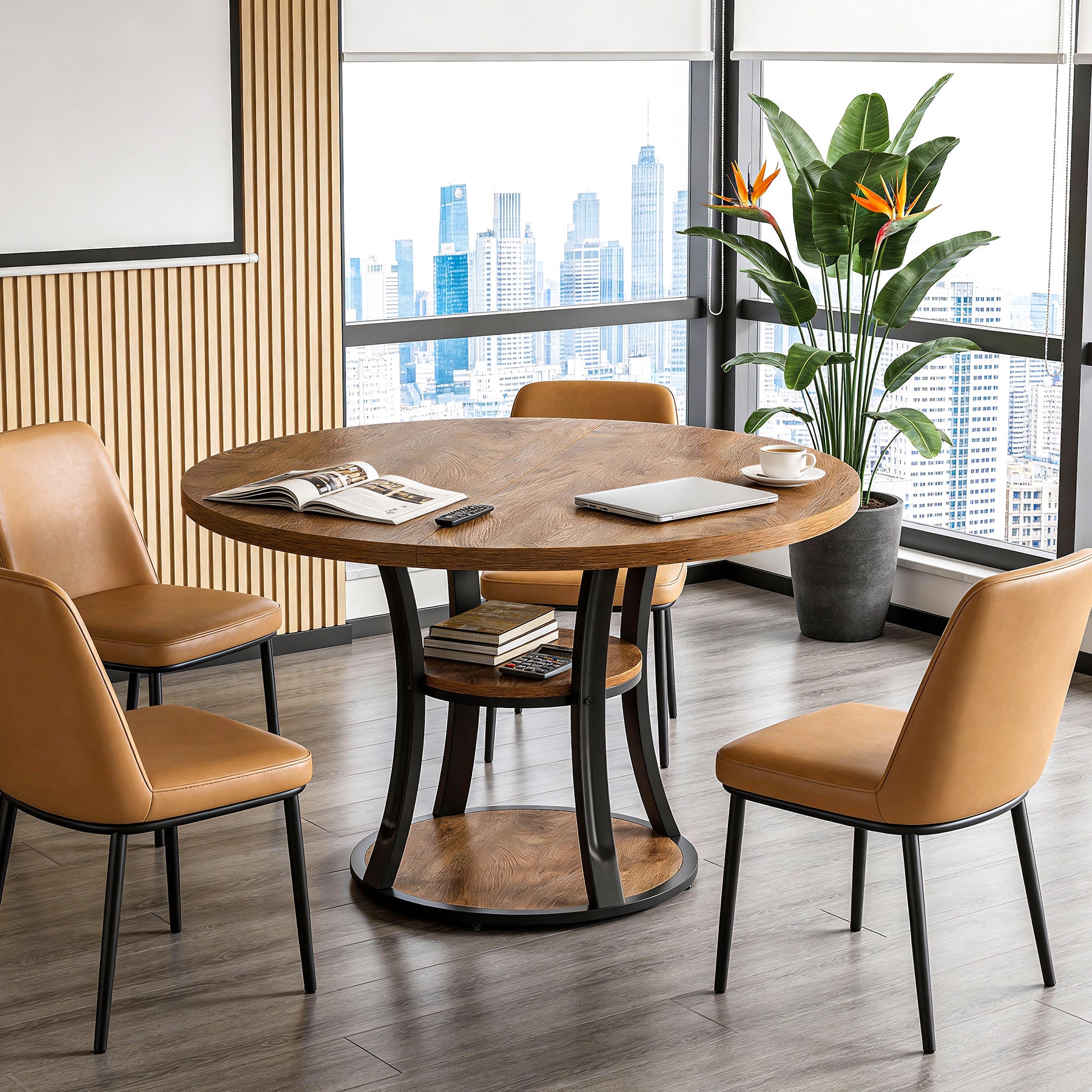 Tribesigns 39-Inch Round Conference Table, Compact Meeting Table with Storage Shelf