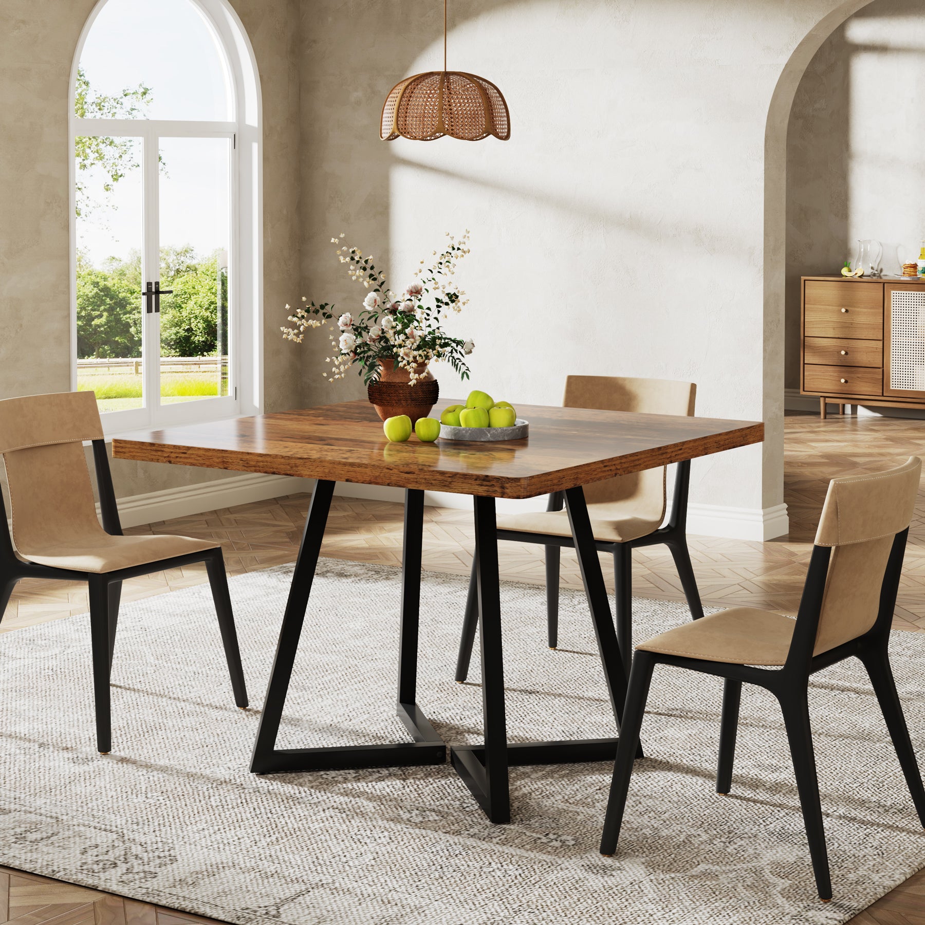 Tribesigns 31.5-Inch Square Dining Table for 4, Compact Kitchen Table with Geometric Metal Base