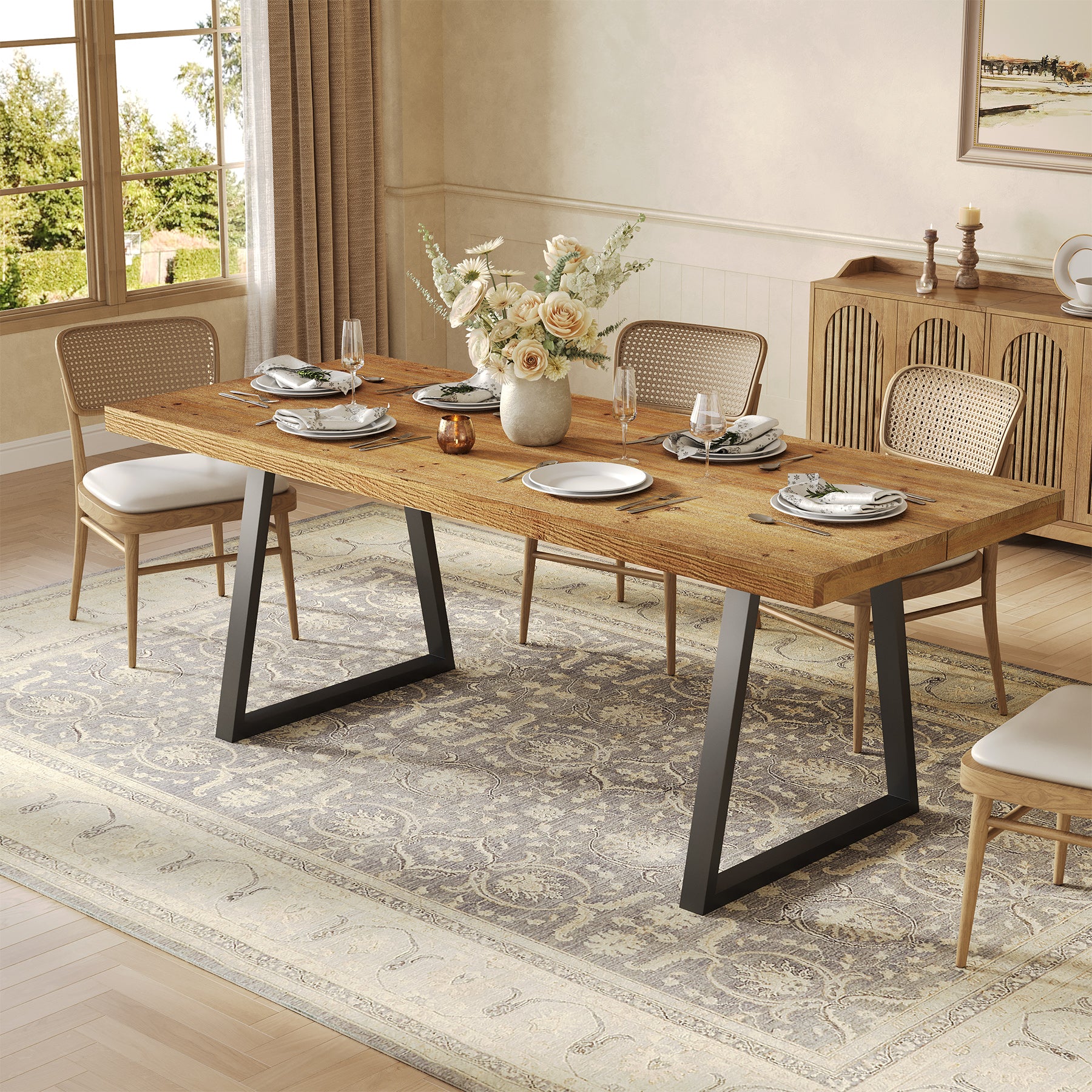 Tribesigns 63-Inch Solid Wood Dining Table with Heavy-Duty Metal Legs, Industrial Kitchen Table for 4-6 People