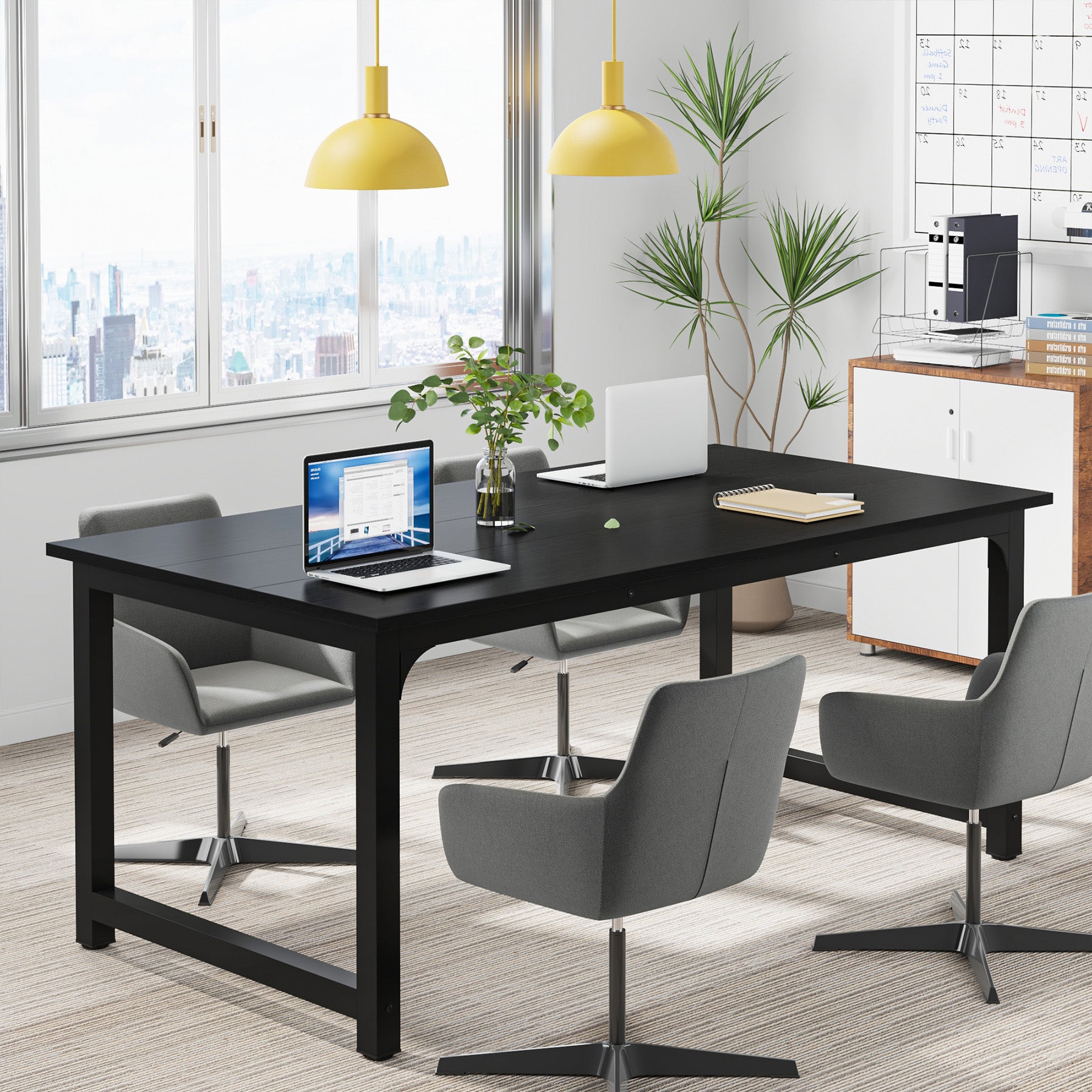 63 x 31.5 Inch Modern Large Desk, Office Writing Workstation in Rustic and Black