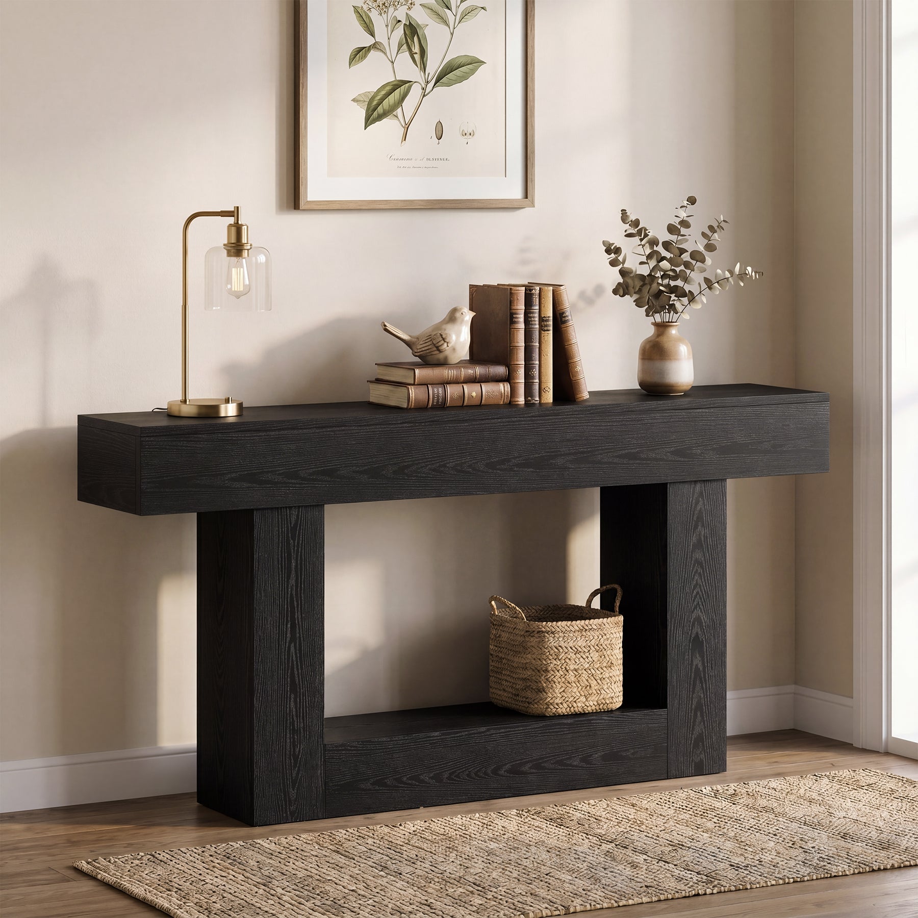 63" Distressed Wood Console Table, 2-Tier Sofa & Entry Table