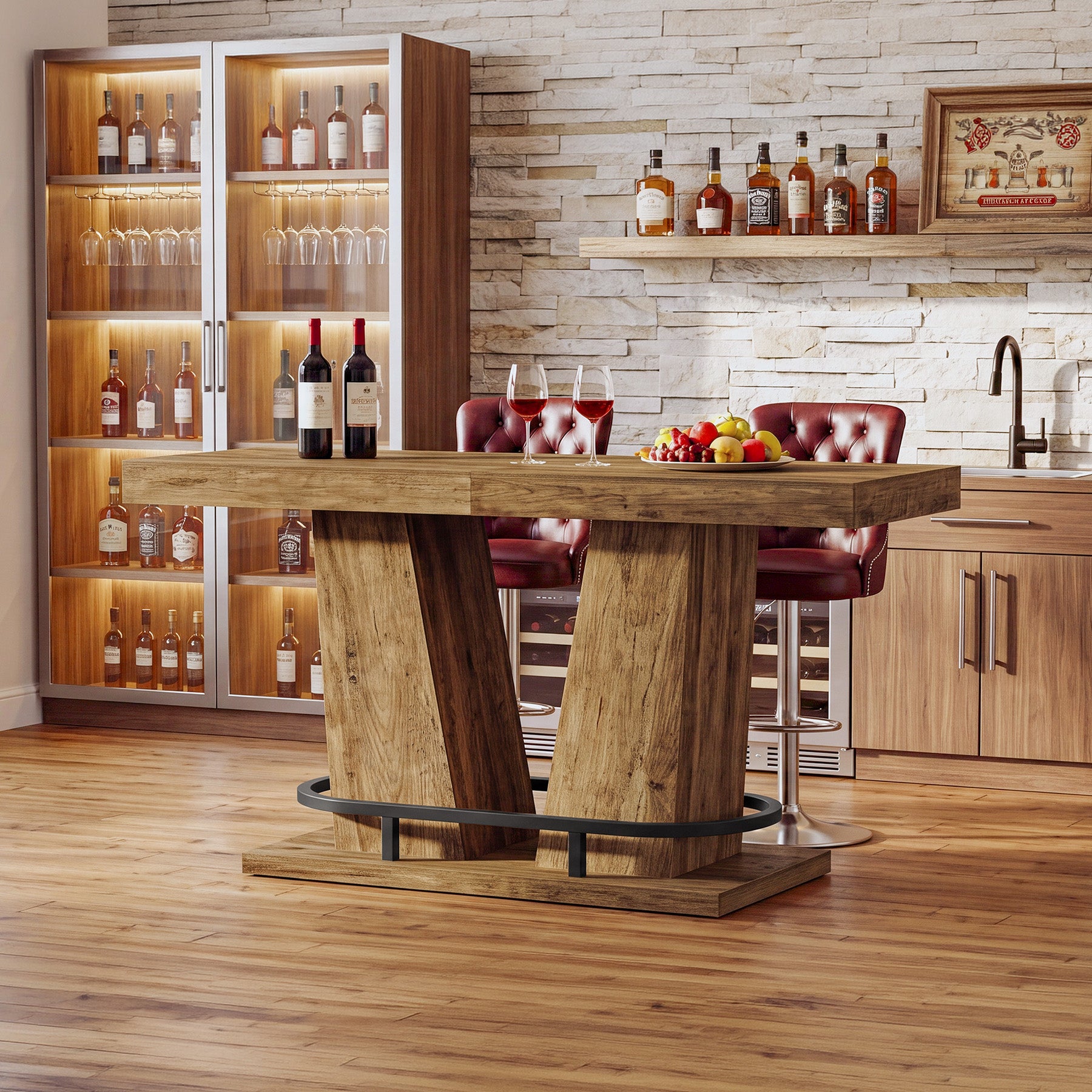 Tribesigns 63-Inch Industrial Bar Table for 4-6 with Footrest, Counter Height Pub Table for Kitchen
