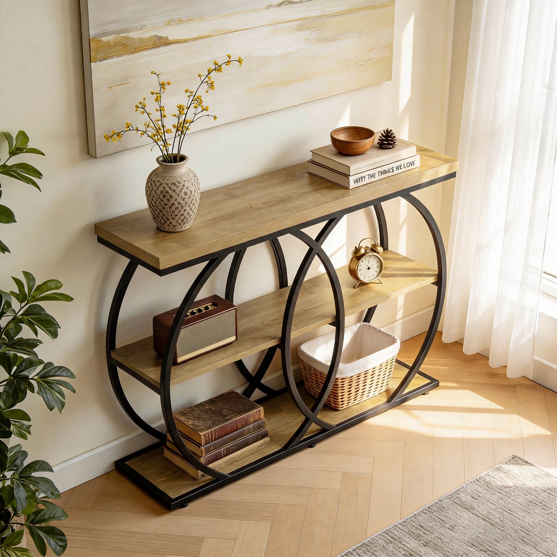41.3" Industrial Console Table with 3-Tier Storage, Entryway Table for Living Room Hallway Foyer
