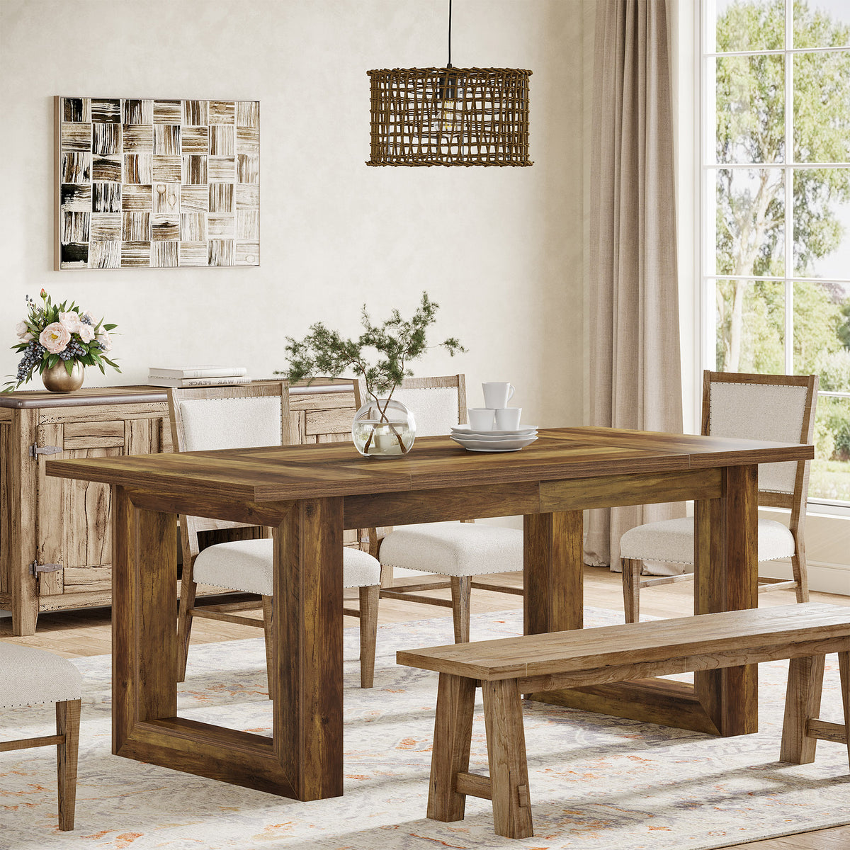 63 Inch Rectangular Dining Table for 4-6, Modern Kitchen Table with Square Base for Dining Room