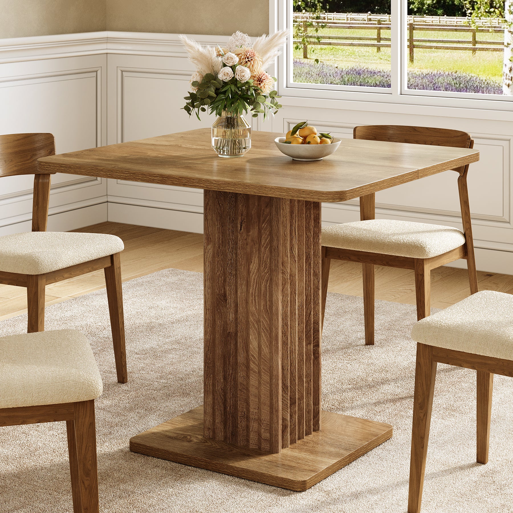 Tribesigns 35.43-Inch Small Dining Table with Fluted Pedestal Base, Modern Farmhouse Kitchen Table for 2-4 People
