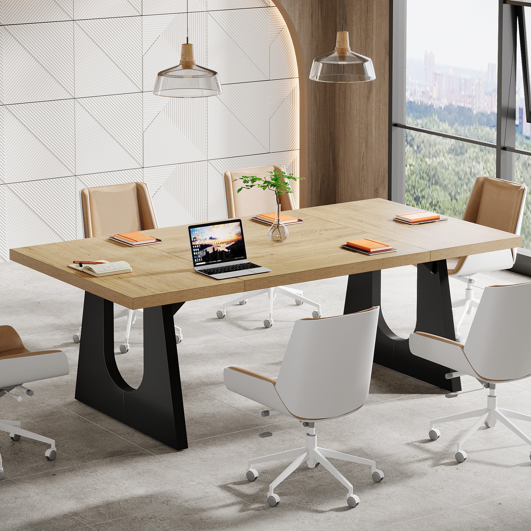 70.9-Inch Rectangular Conference Table for 6 to 8 People with Thick MDF Tabletop, Rustic Meeting Room Table for Office