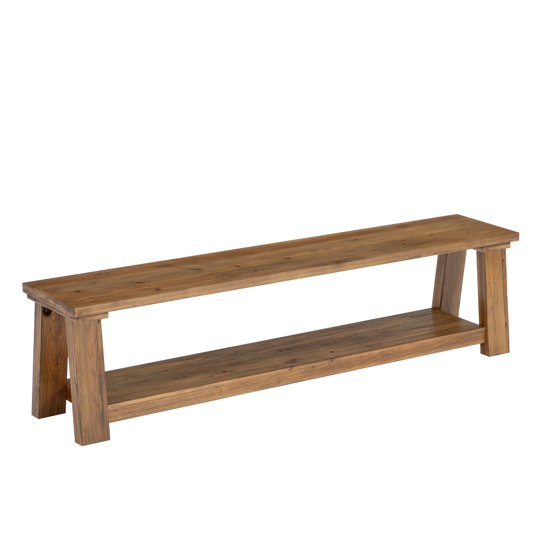 70.9-Inch Solid Wood Shoe Bench with Storage Shelf, Farmhouse Entryway Seat for Hallway