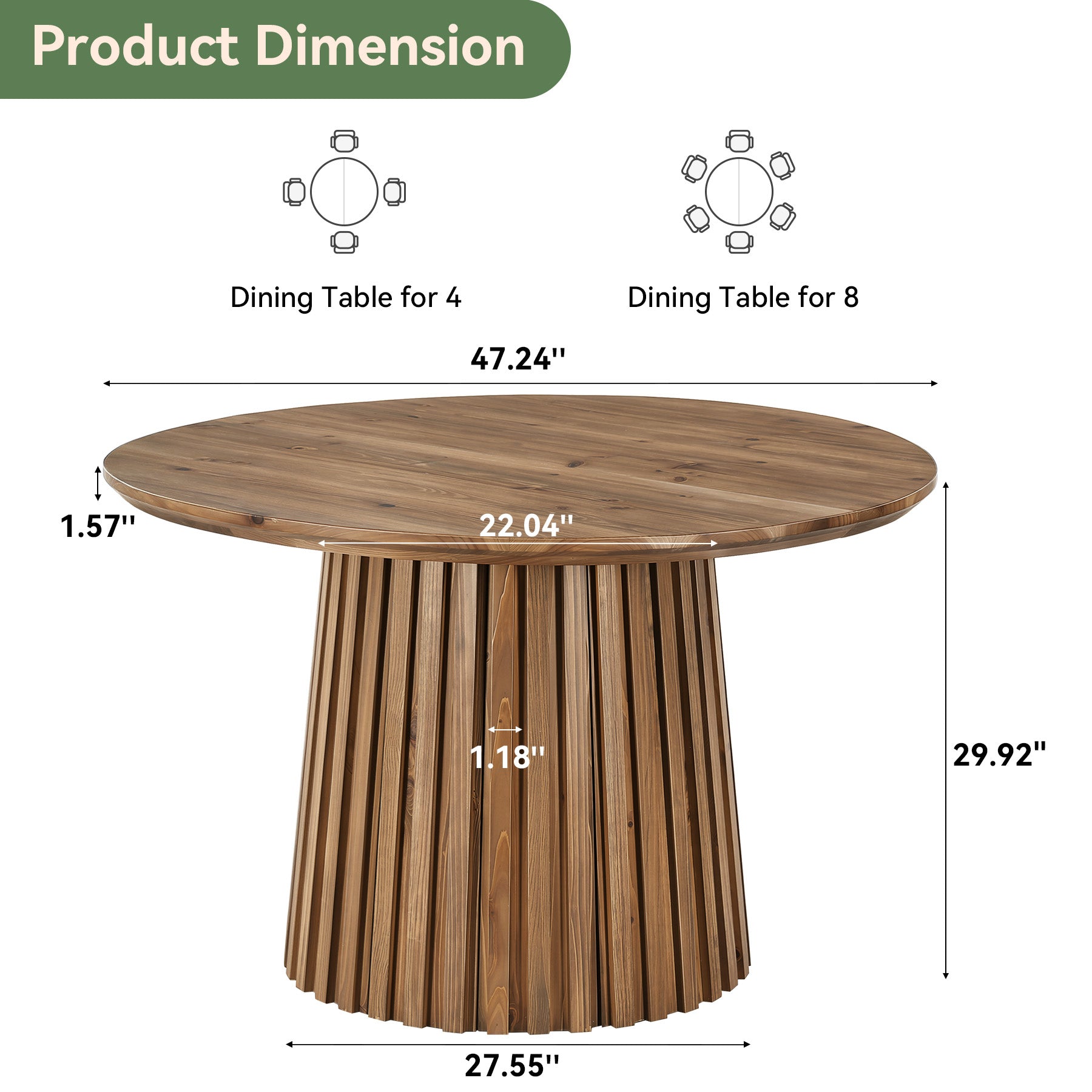 Tribesigns 47.24" Round Dining Table, Solid Wood Kitchen Table for Dining Room