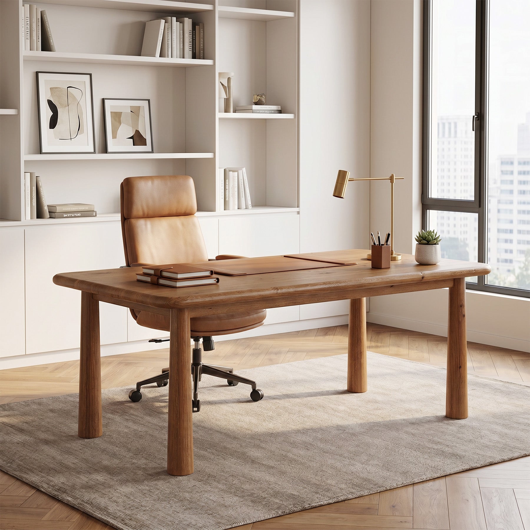 63-Inch Solid Wood Executive Desk with Heavy Duty Legs, Large Office Computer Desk for Home Office