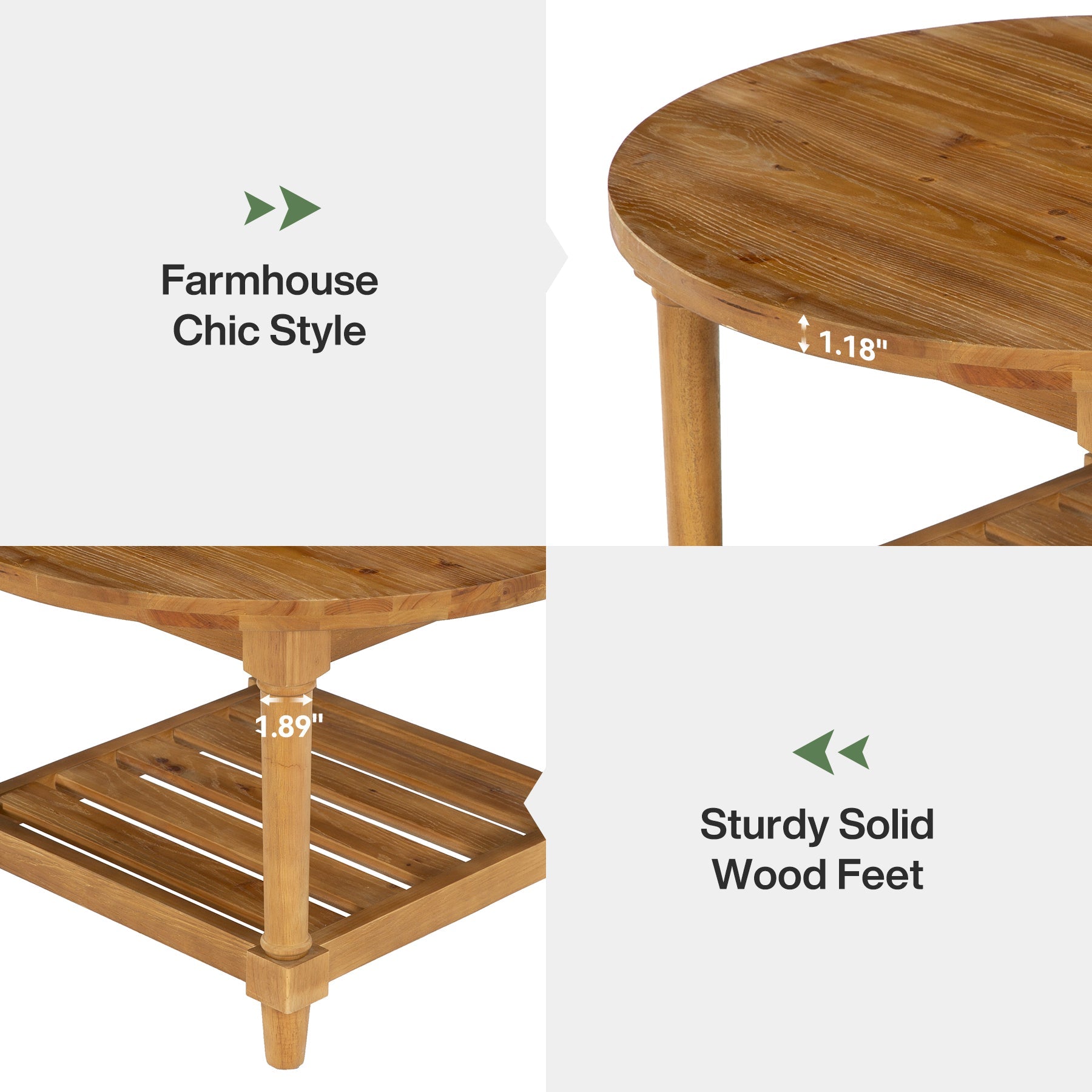 31.5" Round Solid Wood, 2-Tier Coffee Table with Storage