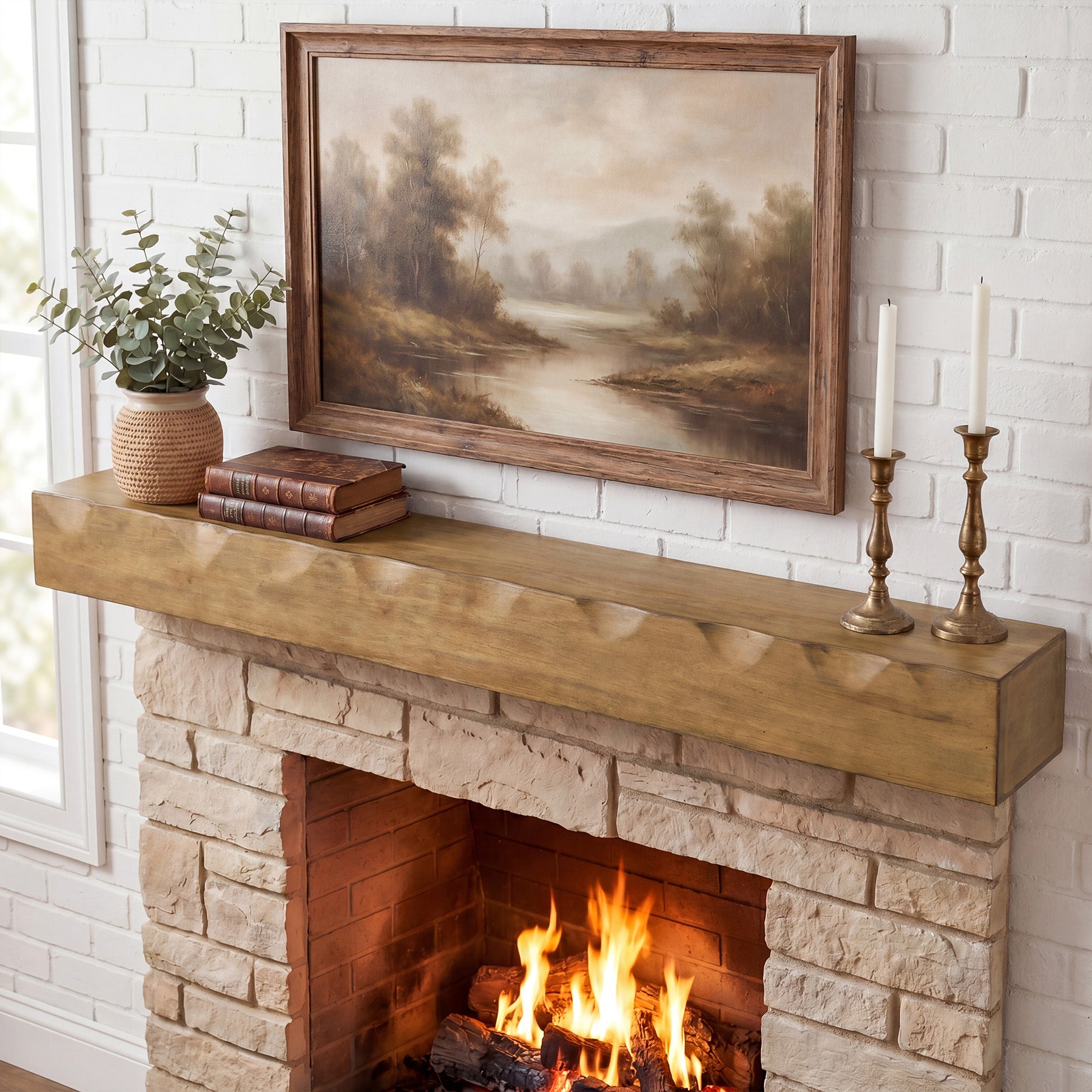 Tribesigns 63" Solid Wood Floating Mantel Shelf with 80 lb Capacity, Rustic Fireplace Wall Decor