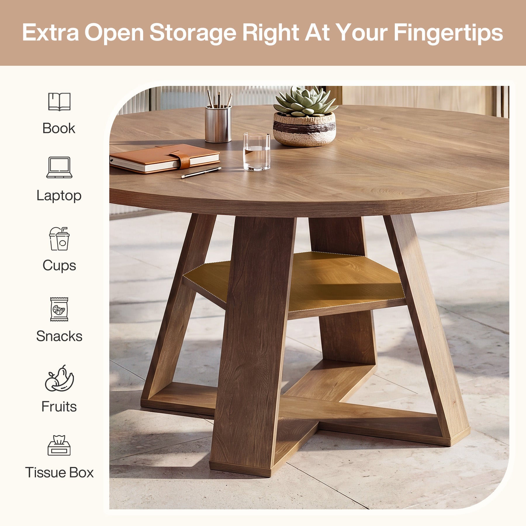 Tribesigns 47.24-Inch Round Conference Table for 4, Office Meeting Table with Lower Storage Shelf and X-Cross Base for Conference Room