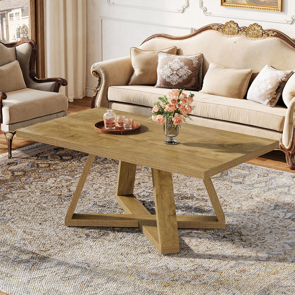 47" Rectangle Coffee Table Farmhouse Wooden Accent Table Small Spaces