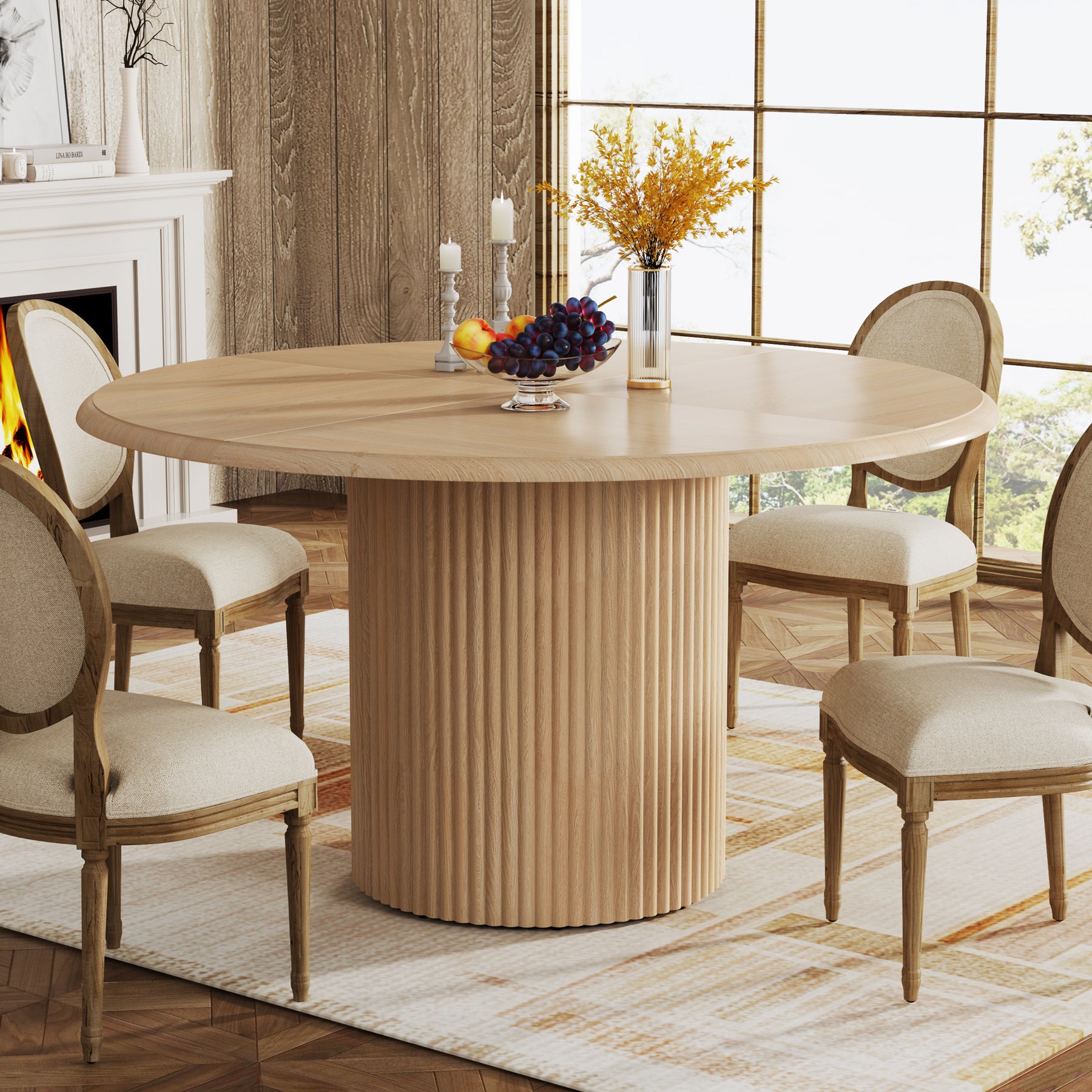 Modern Round Dining Table, 47-Inch 4-Seater with Metal Base