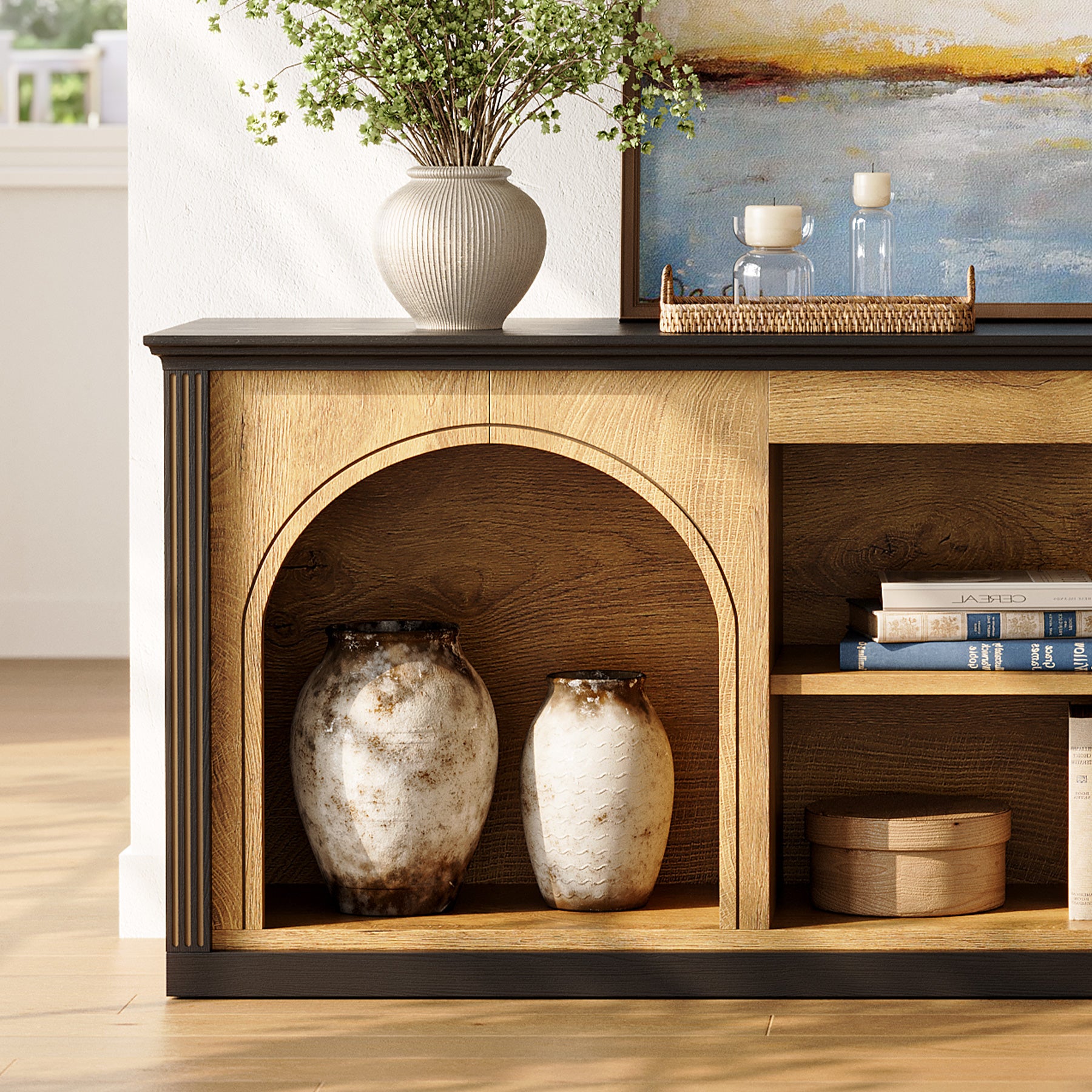 Tribesigns Modern TV Stand with Arched Shelves, Media Console for TVs up to 65 Inches in Living Room