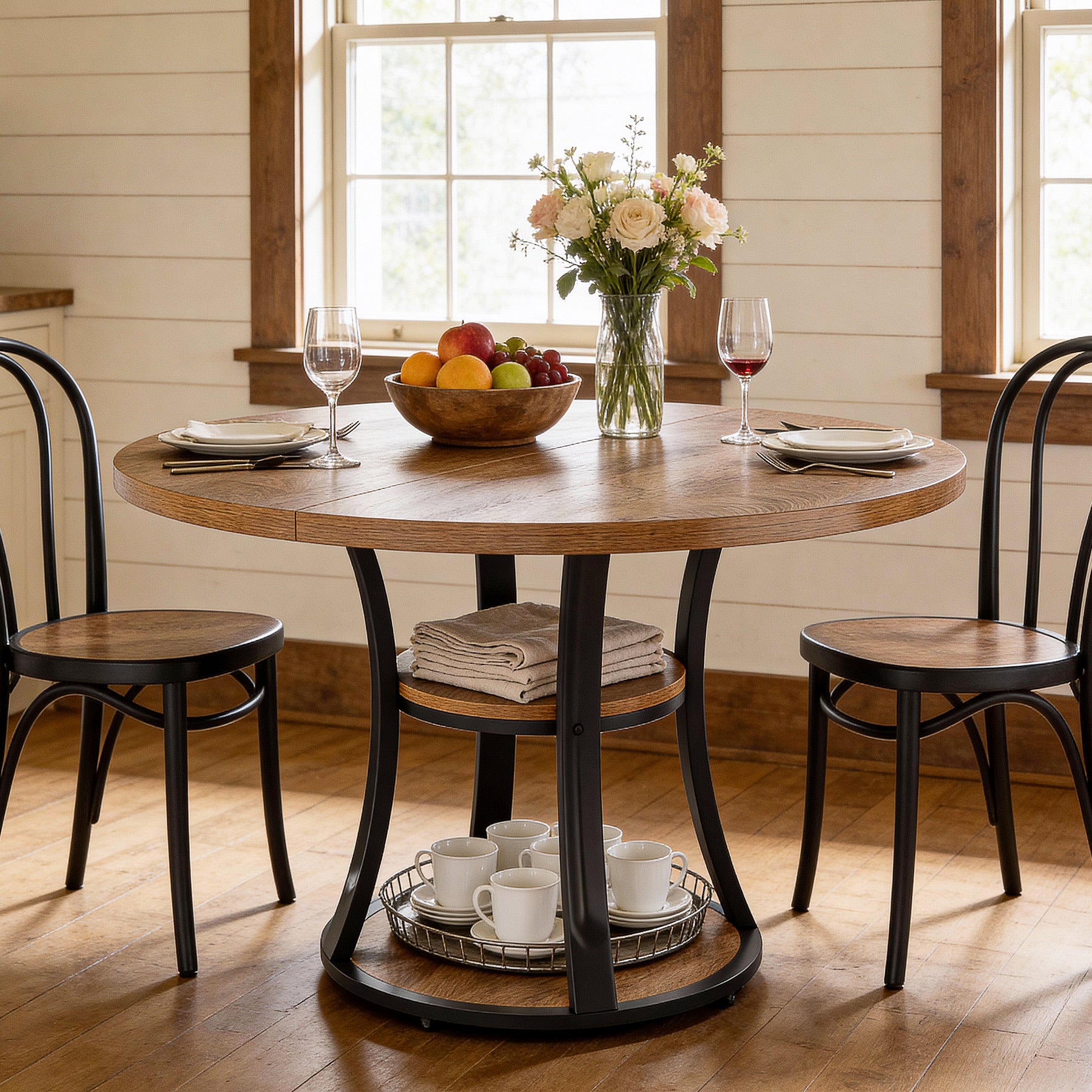 Tribesigns 39-Inch Round Dining Table for 2-4, 2-Tier Pedestal Table with Storage