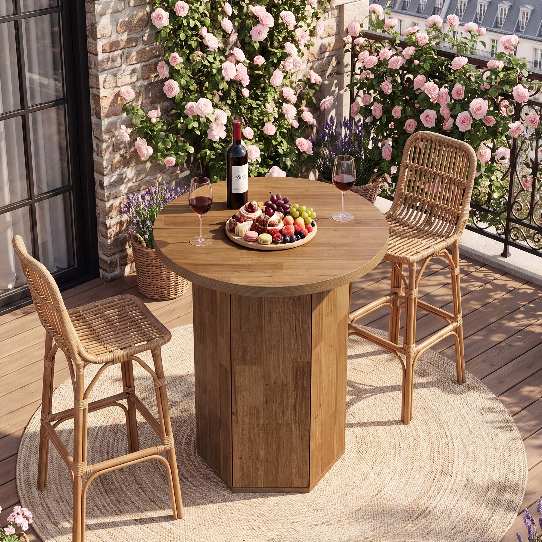 Tribesigns 31.5-Inch Round Bar Table, Wood Pub Table with 2-Tier Hidden Storage for Home Bar