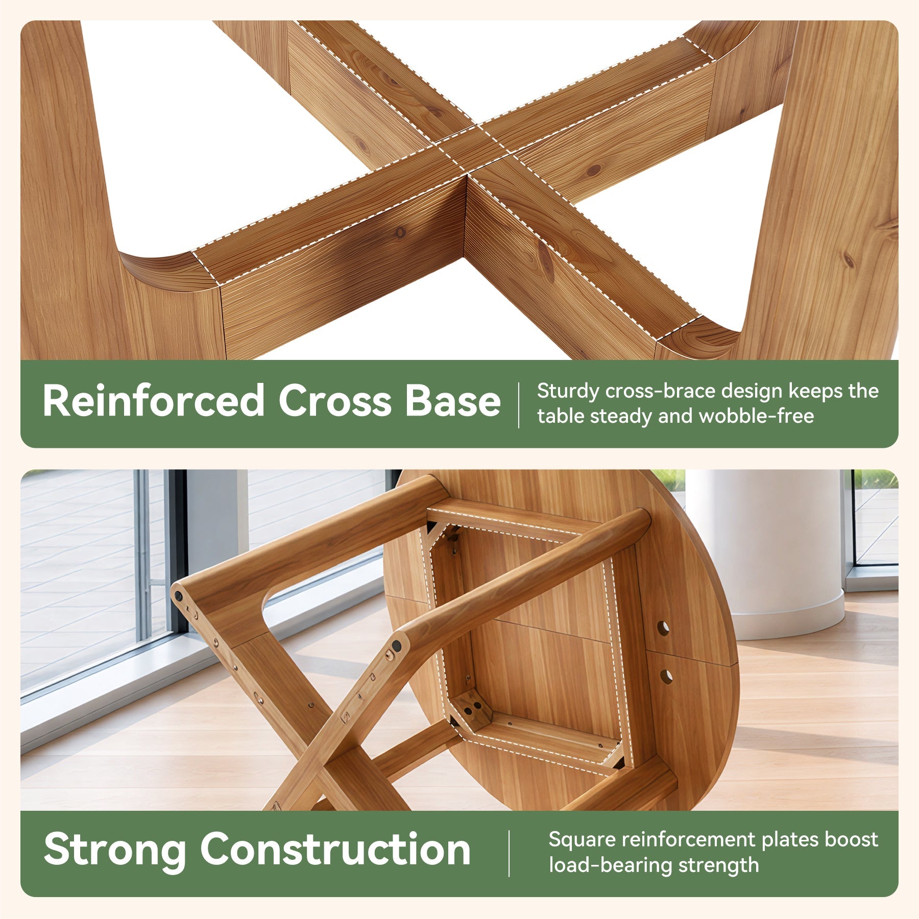 39.4-Inch Round Solid Wood Conference Table with Cross Base, Meeting Table for Office