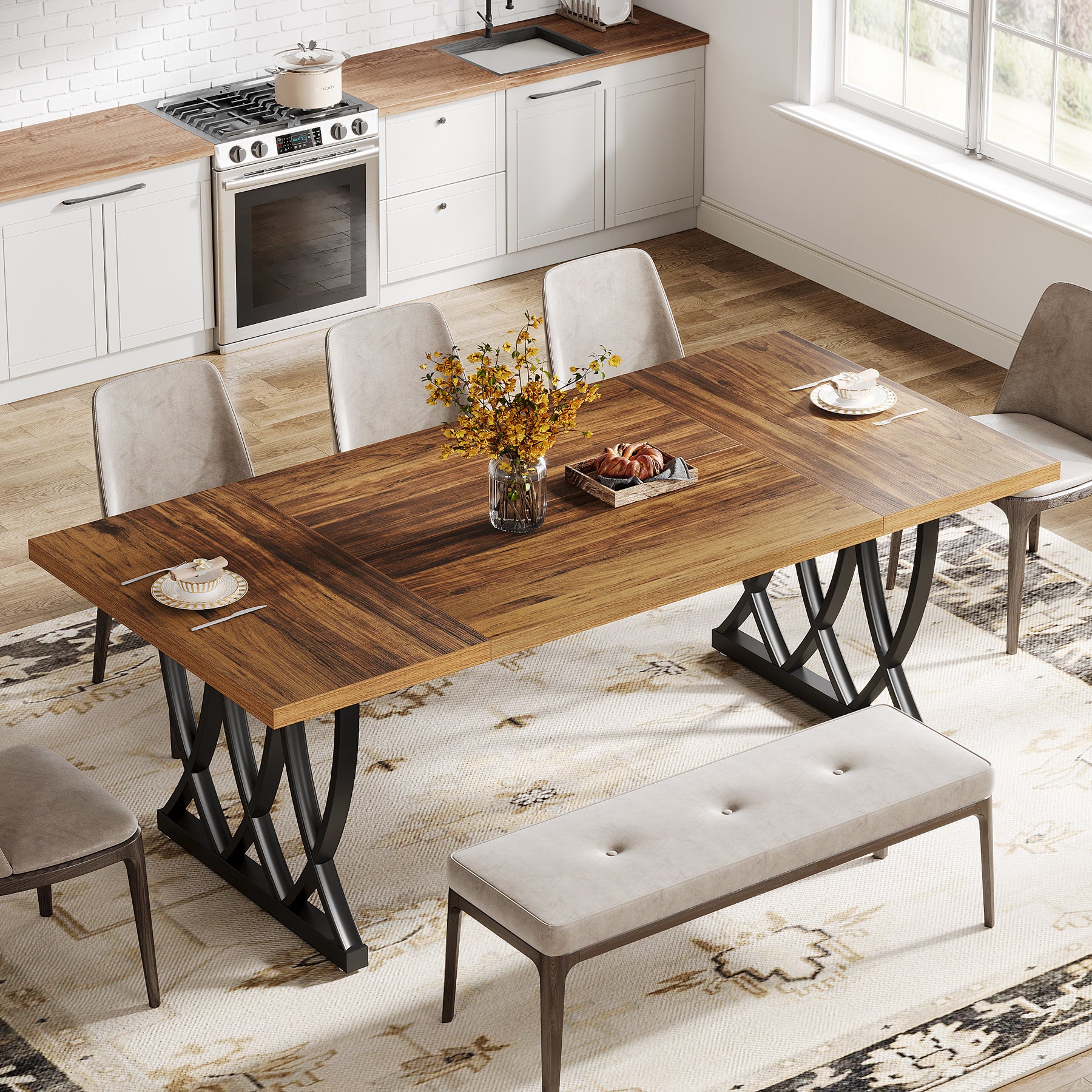 Tribesigns 70.86-Inch Dining Table for 6-8 People, Rectangular Kitchen Table with Heavy Duty Metal Frame for Dining Room and Kitchen