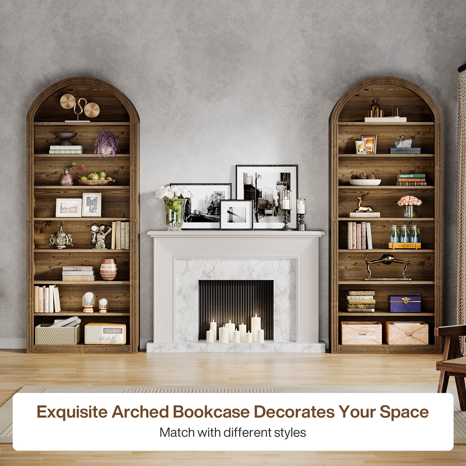 Tribesigns 79.5" Arched Bookshelf, 8-Tier Tall Bookcase for Living Room