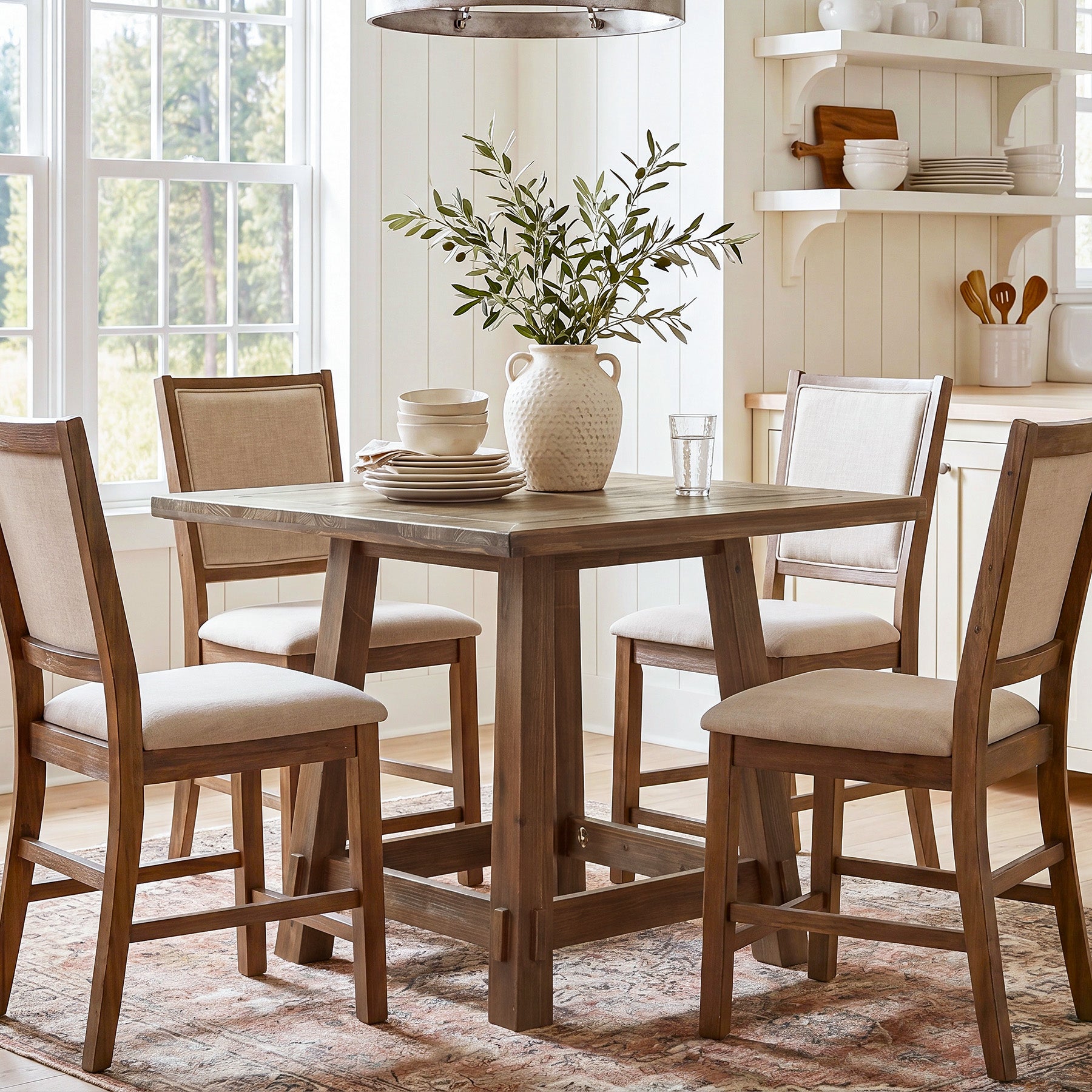 Tribesigns 31.49-Inch Solid Wood Square Dining Table for 4, Farmhouse Kitchen Table for Small Spaces