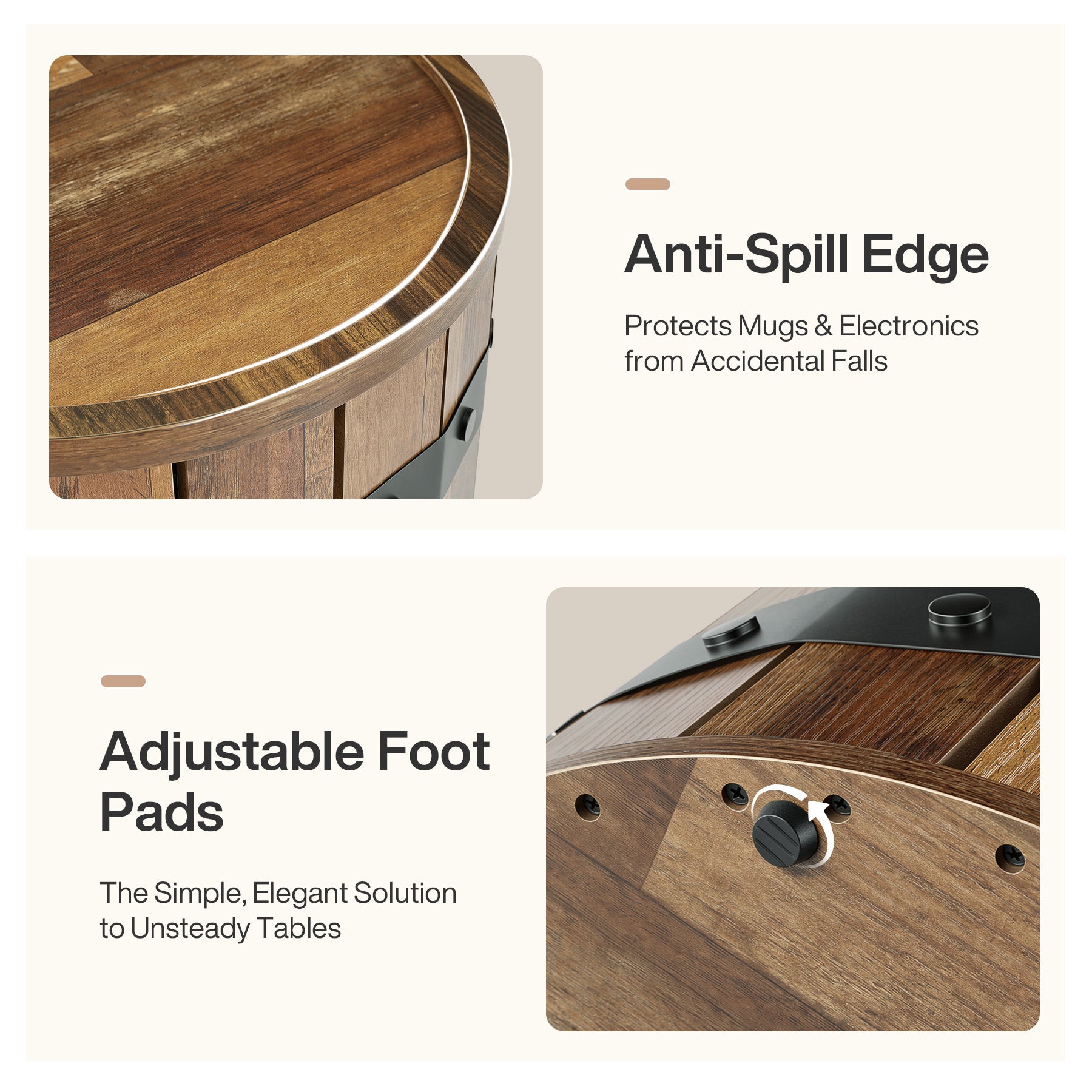 19.68-Inch Barrel Side Table with Hidden Storage, Farmhouse Round End Table with Removable Lid