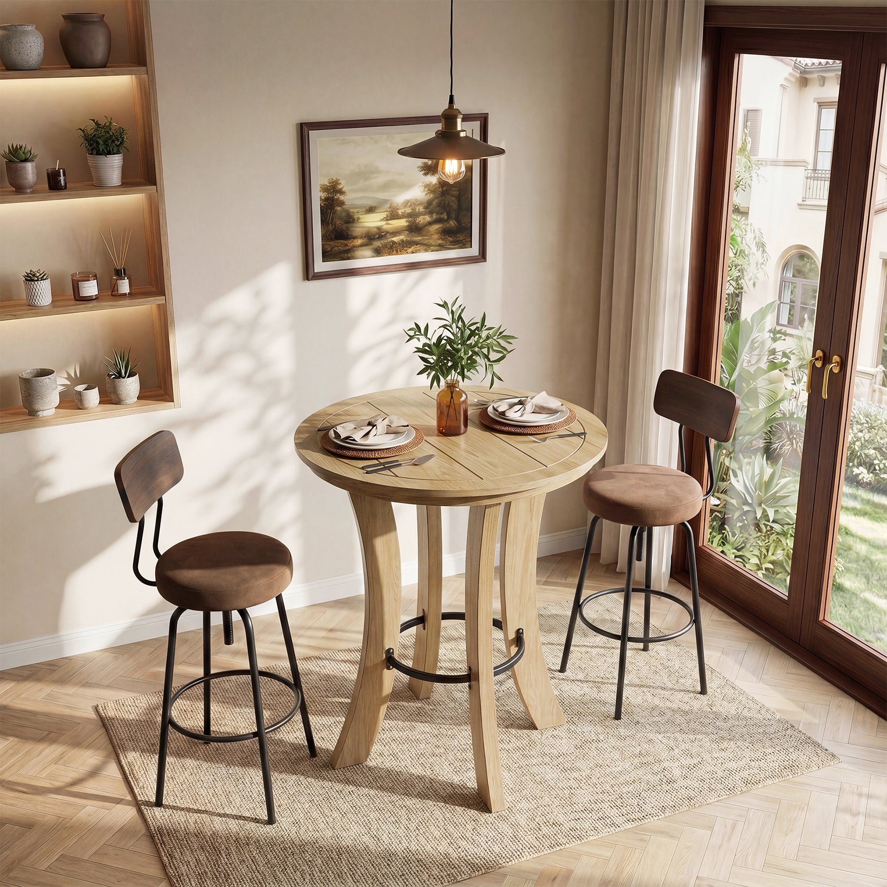 Tribesigns 39.4-Inch High Round Bar Table with Curved Legs and Metal Footrest, Modern Pub Table for Kitchen and Coffee Bar