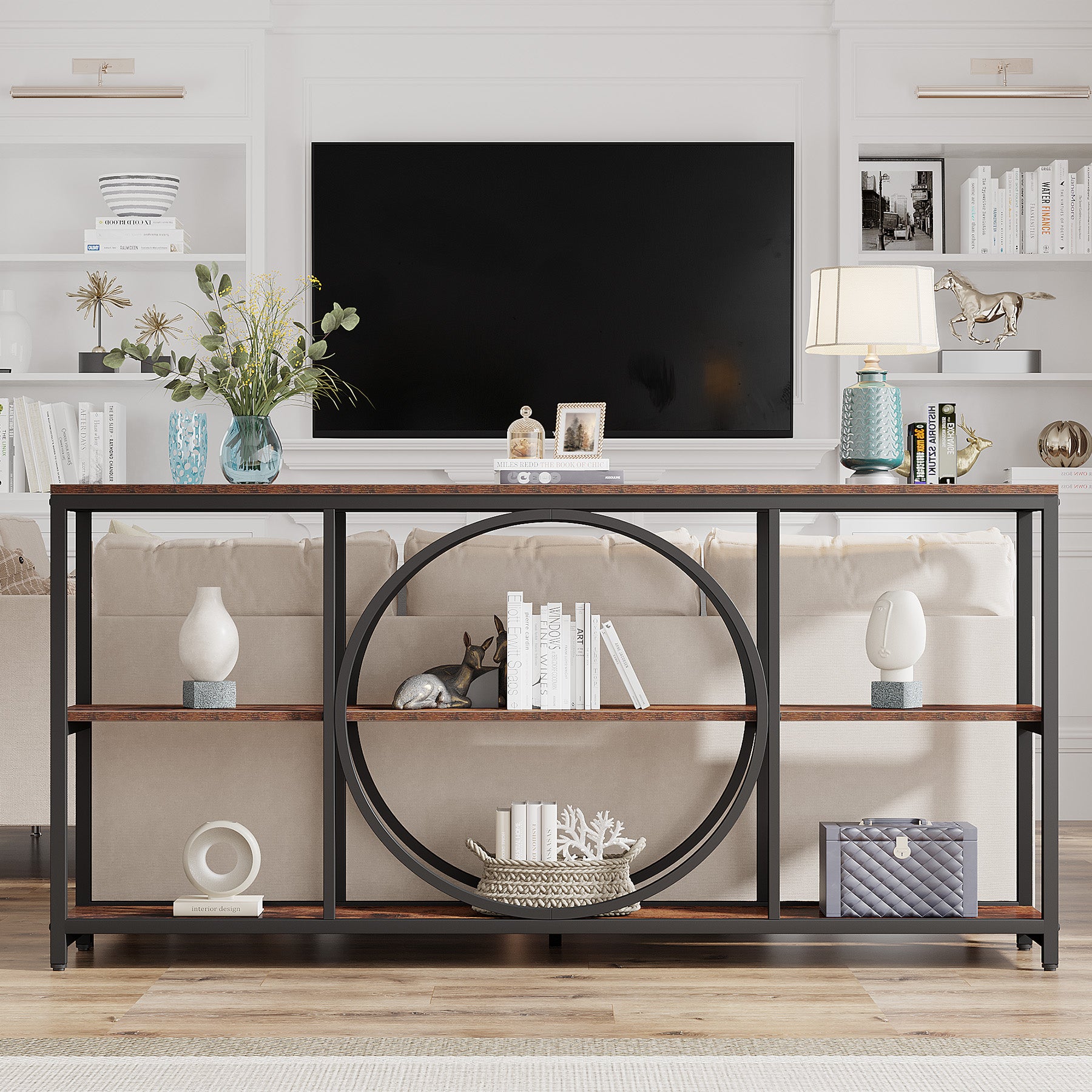 Tribesigns 70.9 Inch Extra Long Console Table, 3-Tier Narrow Sofa Table with Industrial Metal Frame for Entryway