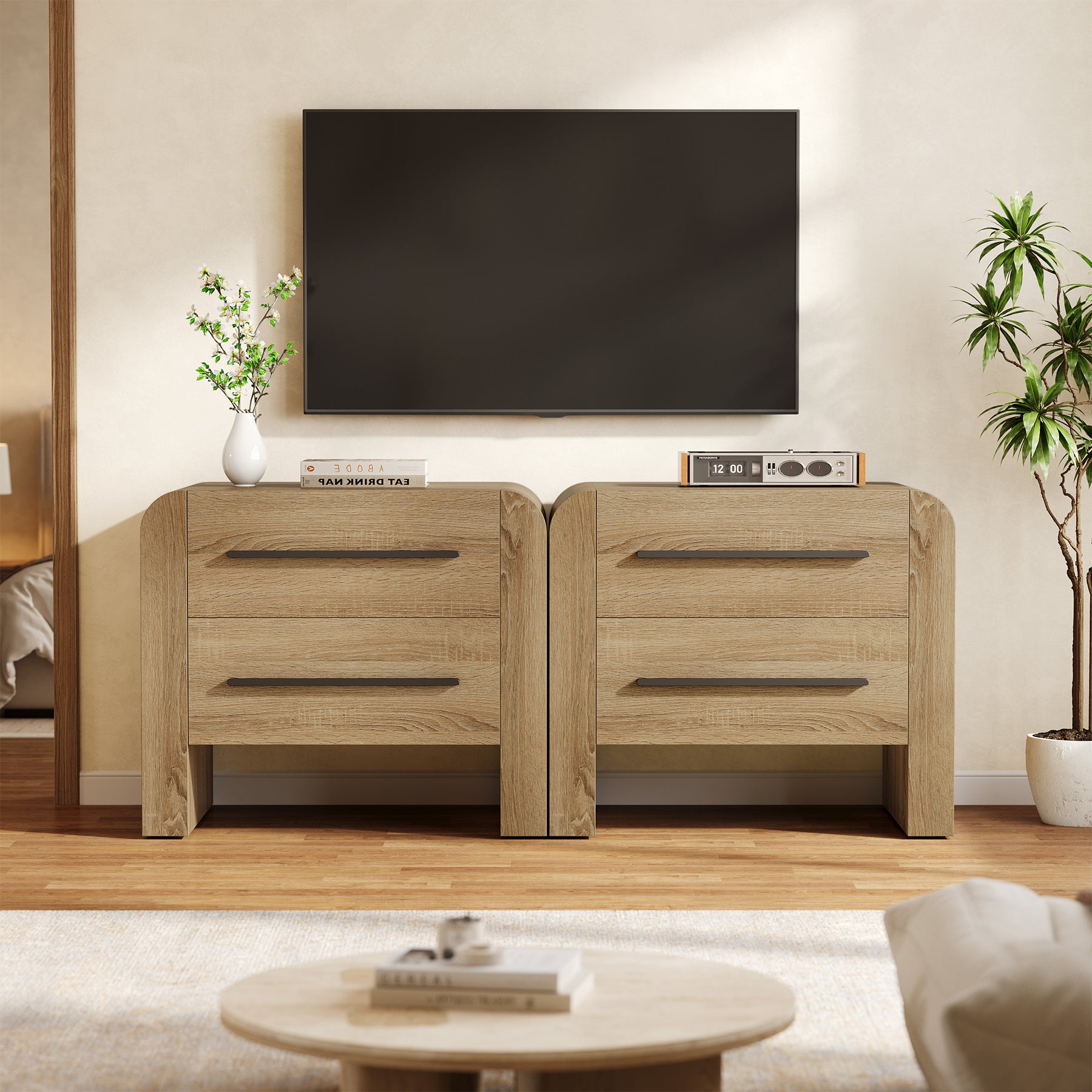 Tribesigns 27.55 Inch 2-Drawer Nightstand with Curved Edges, Modern Bedside Table for Bedroom