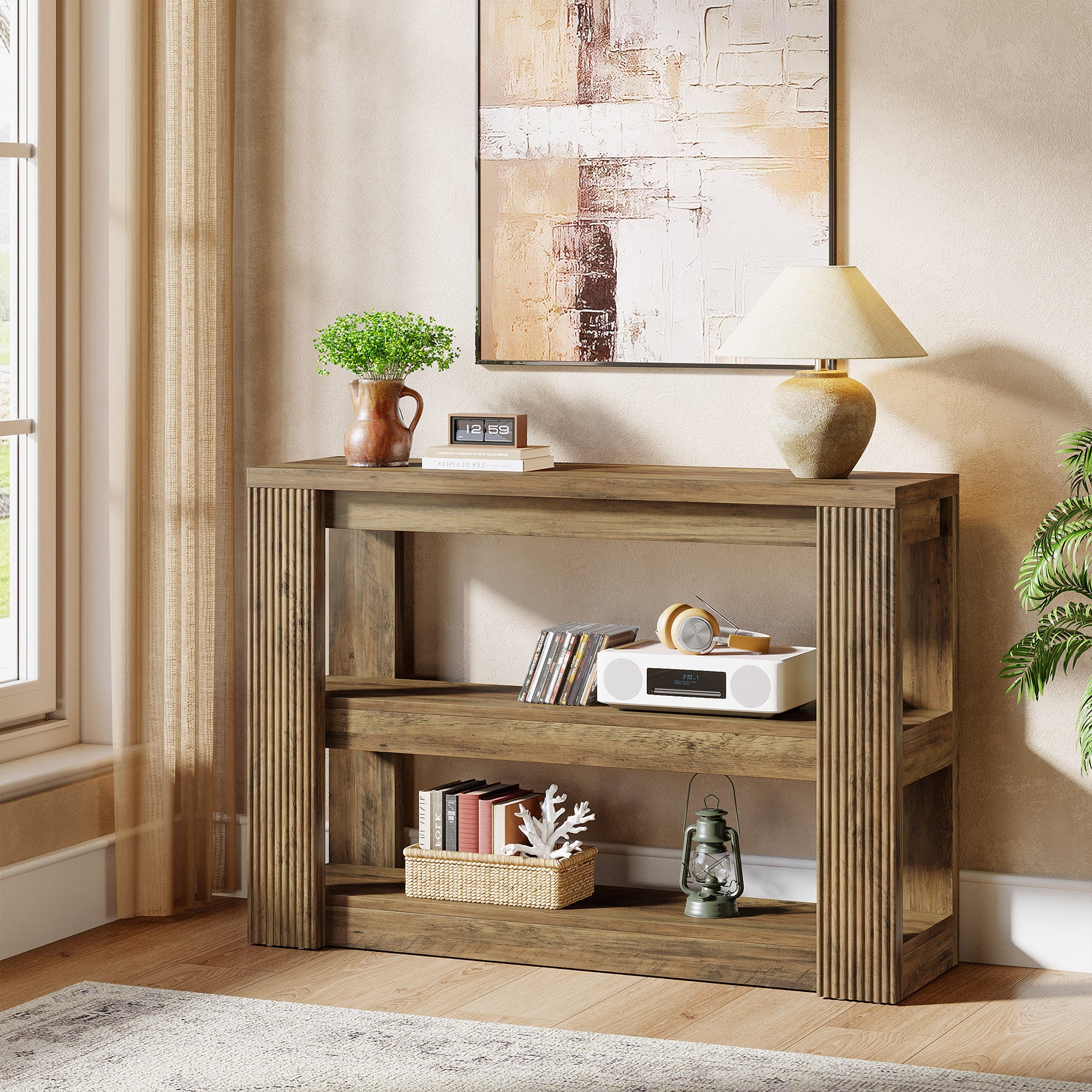 41.34-Inch Farmhouse Console Table with 3-Tier Shelves, Narrow Sofa Table