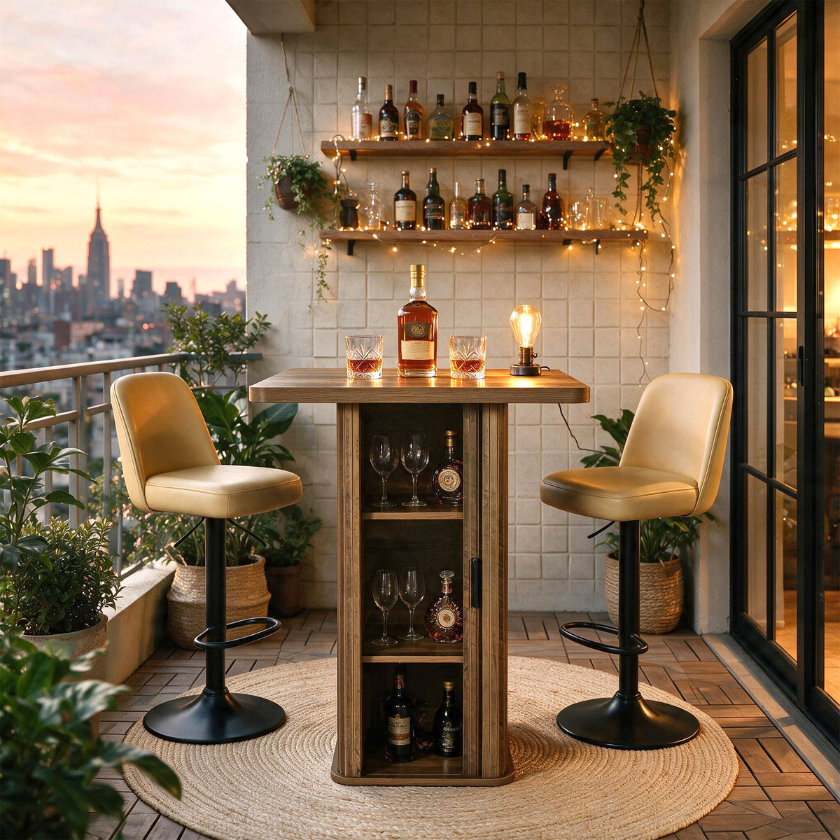 Tribesigns 35.43" H Bar Table with 3-Tier Storage Cabinet, High Top Pub Table for Small Kitchens