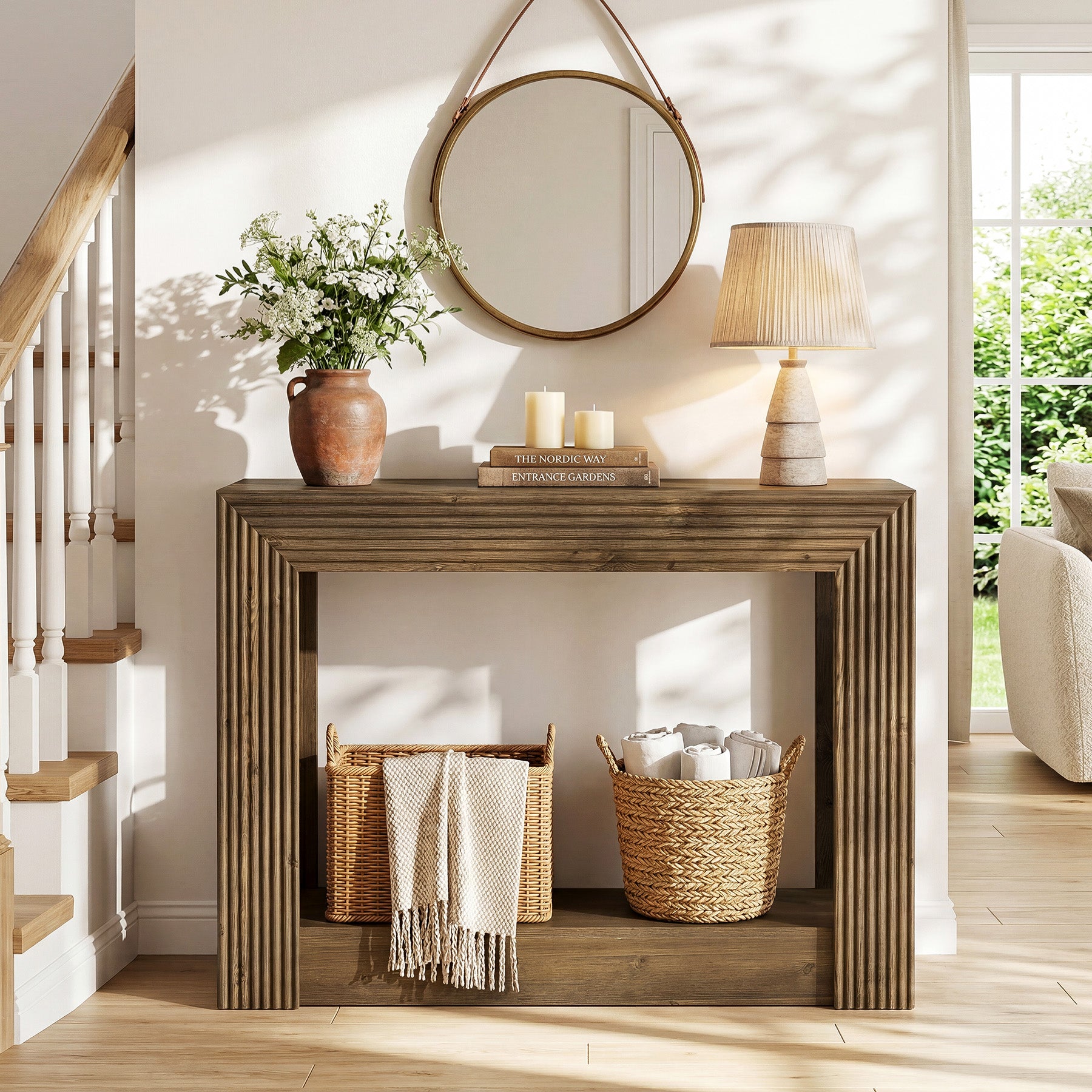 41-Inch Farmhouse Console Table, Narrow Sofa Table with 2-Tier Storage