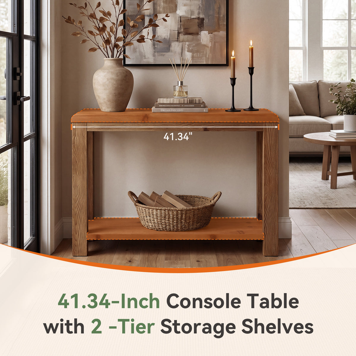 Tribesigns 41.3 Inch Solid Wood Console Table with Open Shelf Storage, Farmhouse Sofa Table for Hallway and Living Room