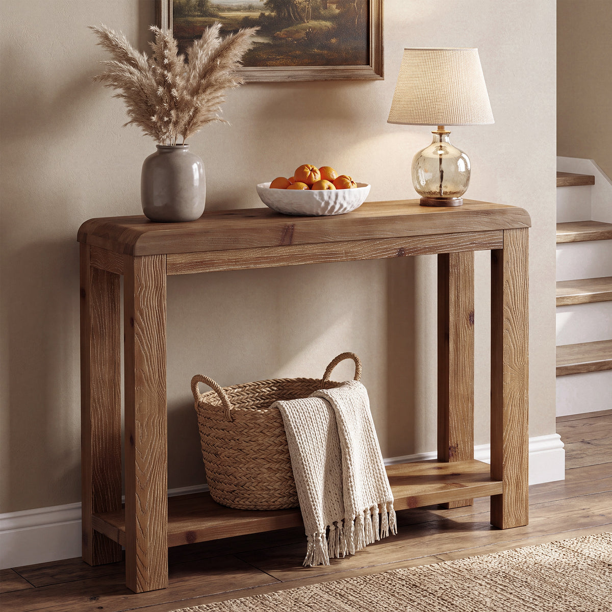 Tribesigns 41.3 Inch Solid Wood Console Table with Open Shelf Storage, Farmhouse Sofa Table for Hallway and Living Room