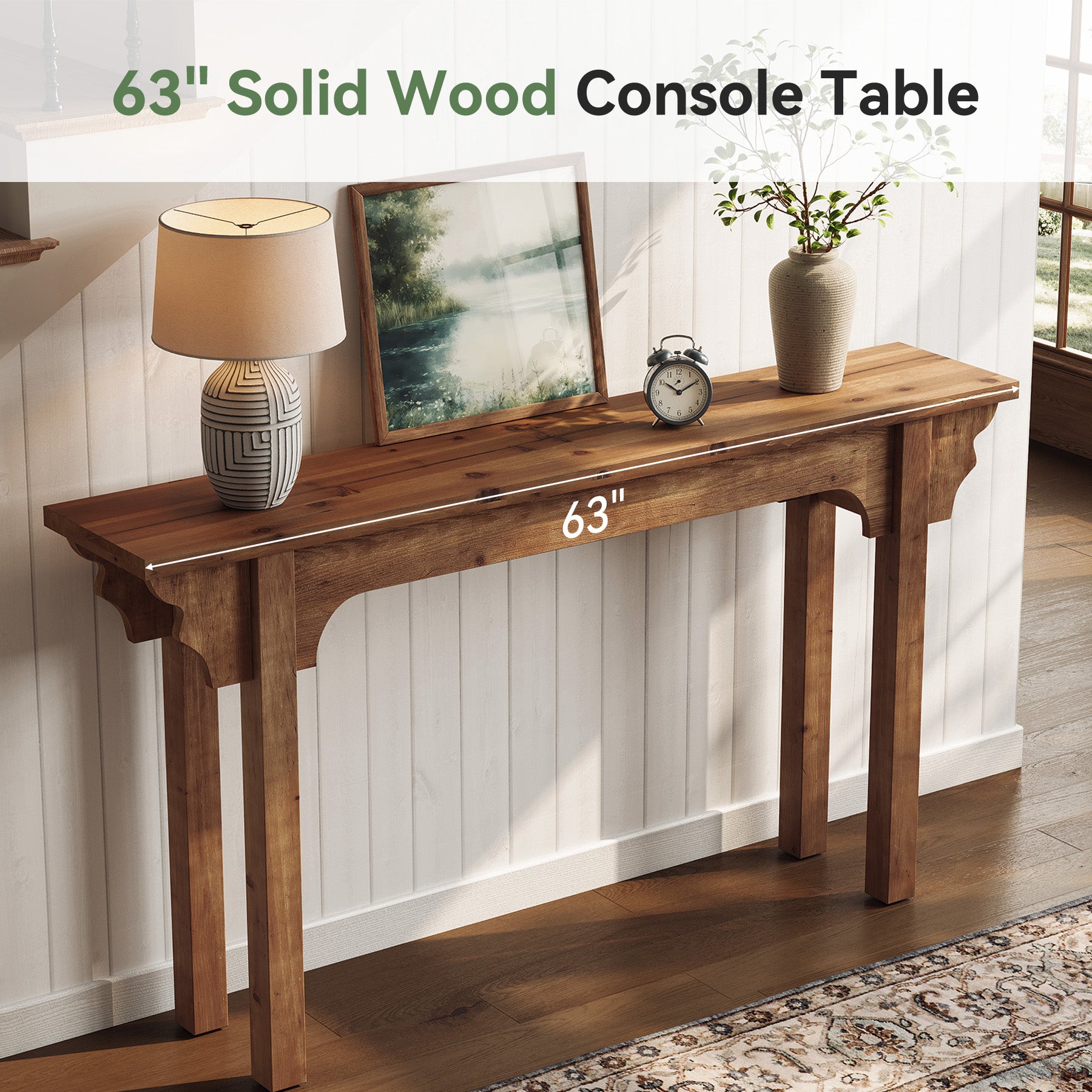 Tribesigns 63-Inch Solid Wood Console Table with Unique Side Design, Farmhouse Narrow Sofa Table for Entryway