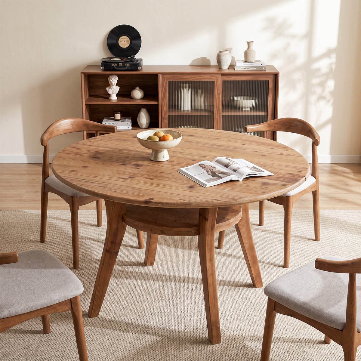 Tribesigns 47.2 Inch Solid Wood Round Dining Table for 4-6, Farmhouse Kitchen Table with Lower Storage Shelf
