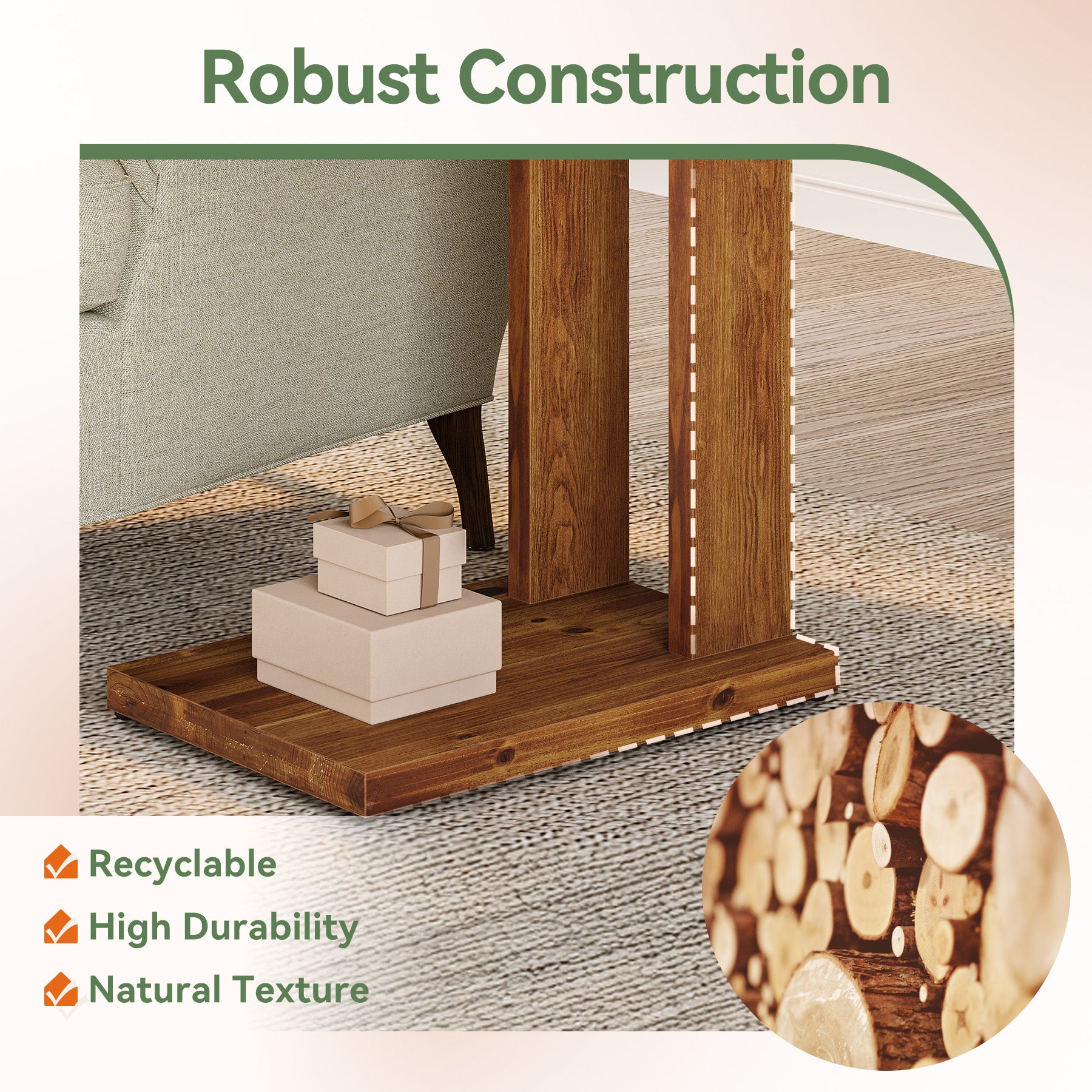 Tribesigns 23.6" C-Shaped End Table, Solid Wood 2-Tier Side Table for Sofa and Living Room