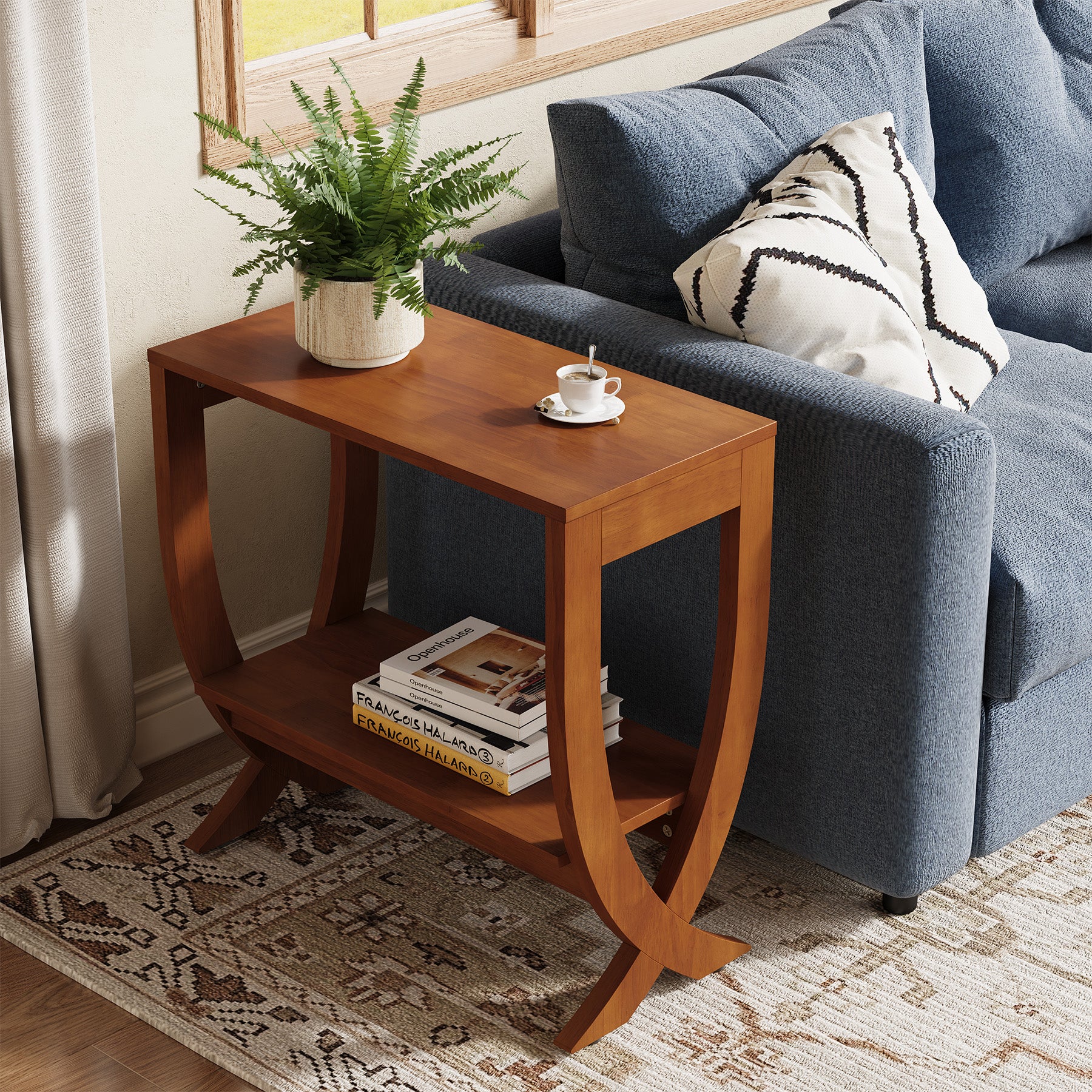 Tribesigns 23.62" Small Solid Wood Side Table with Arched Legs, 2-Tier End Table for Sofa Side