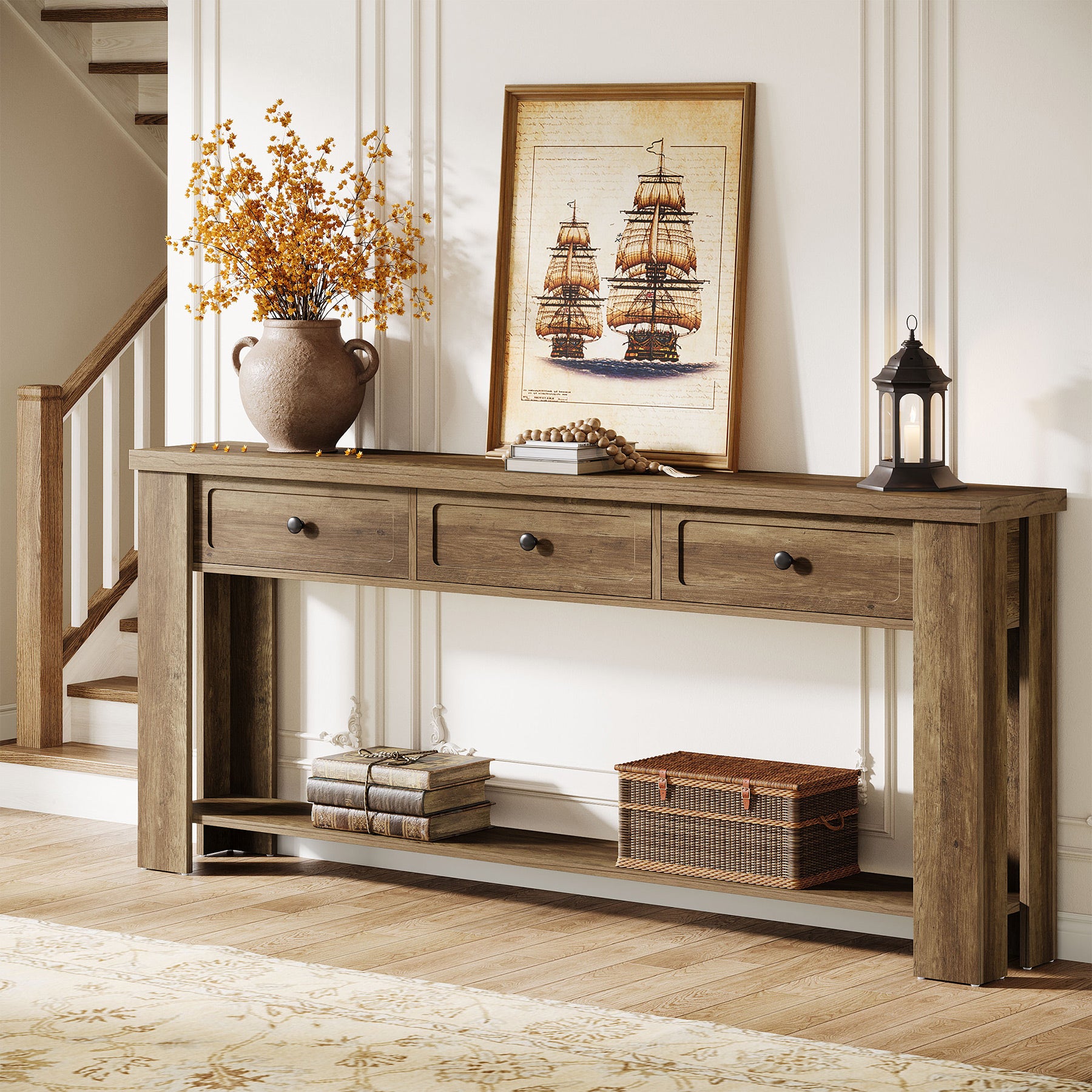 70.9-Inch Console Table with 3 Drawers, Narrow Farmhouse Sofa Table for Hallway
