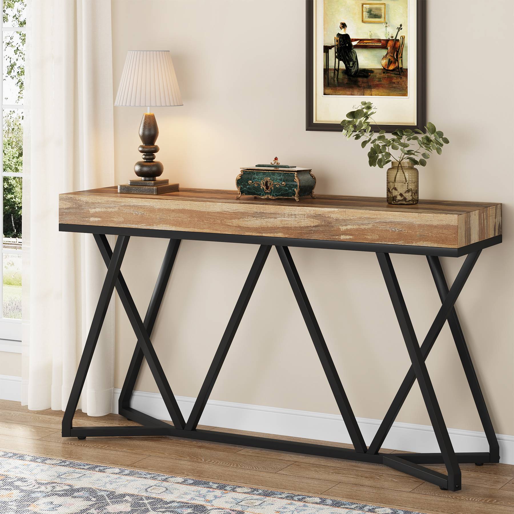 Farmhouse Console Table, 55" Sofa Table Wood Entryway Table Tribesigns